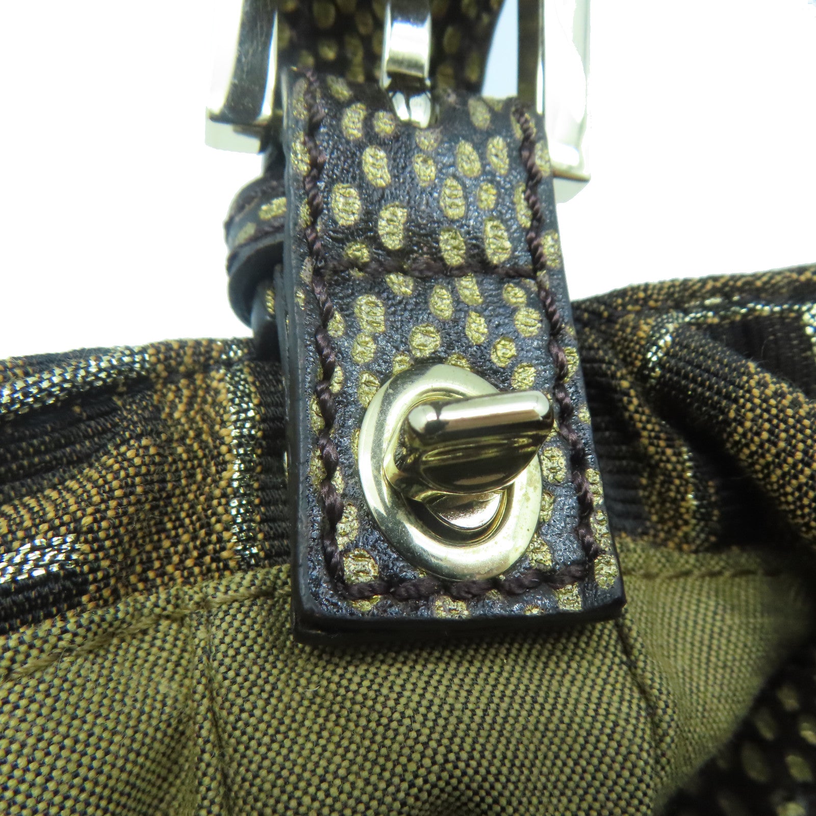 FENDI canvas Shoulder Bag gold buckle shoulder bag brown