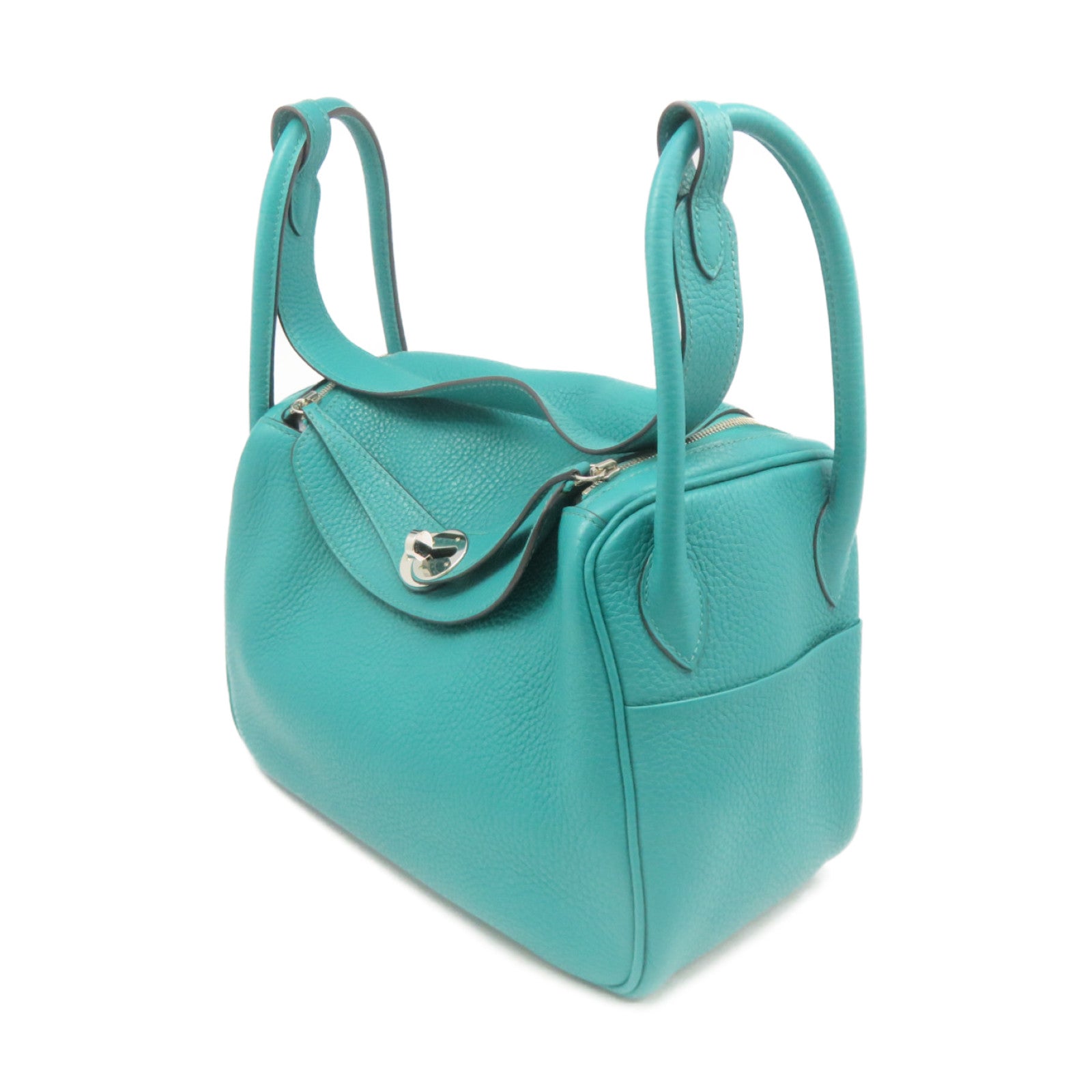 HERMES Clemence皮革Lindy 26 Shoulder Bag银扣肩背袋7F绿色