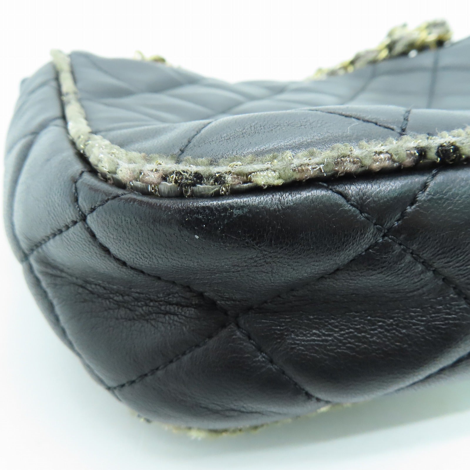 CHANEL 【激減優惠】菱格牛皮皮革Chain Shoulder金扣鏈帶肩背袋黑色