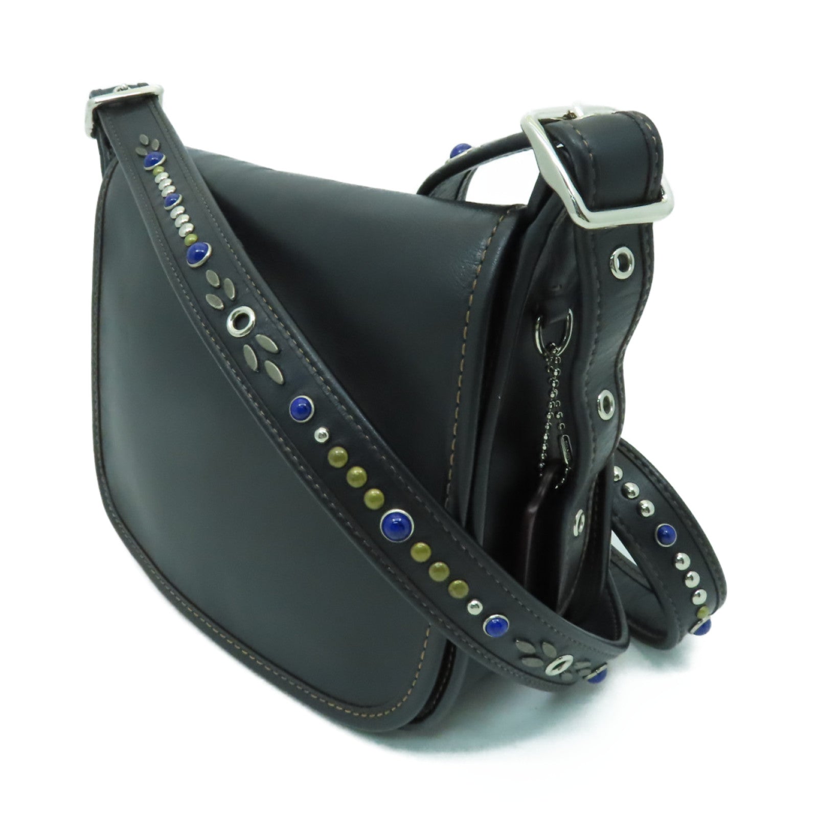 COACH 牛皮皮革Shoulder Bag銀扣肩背袋黑色