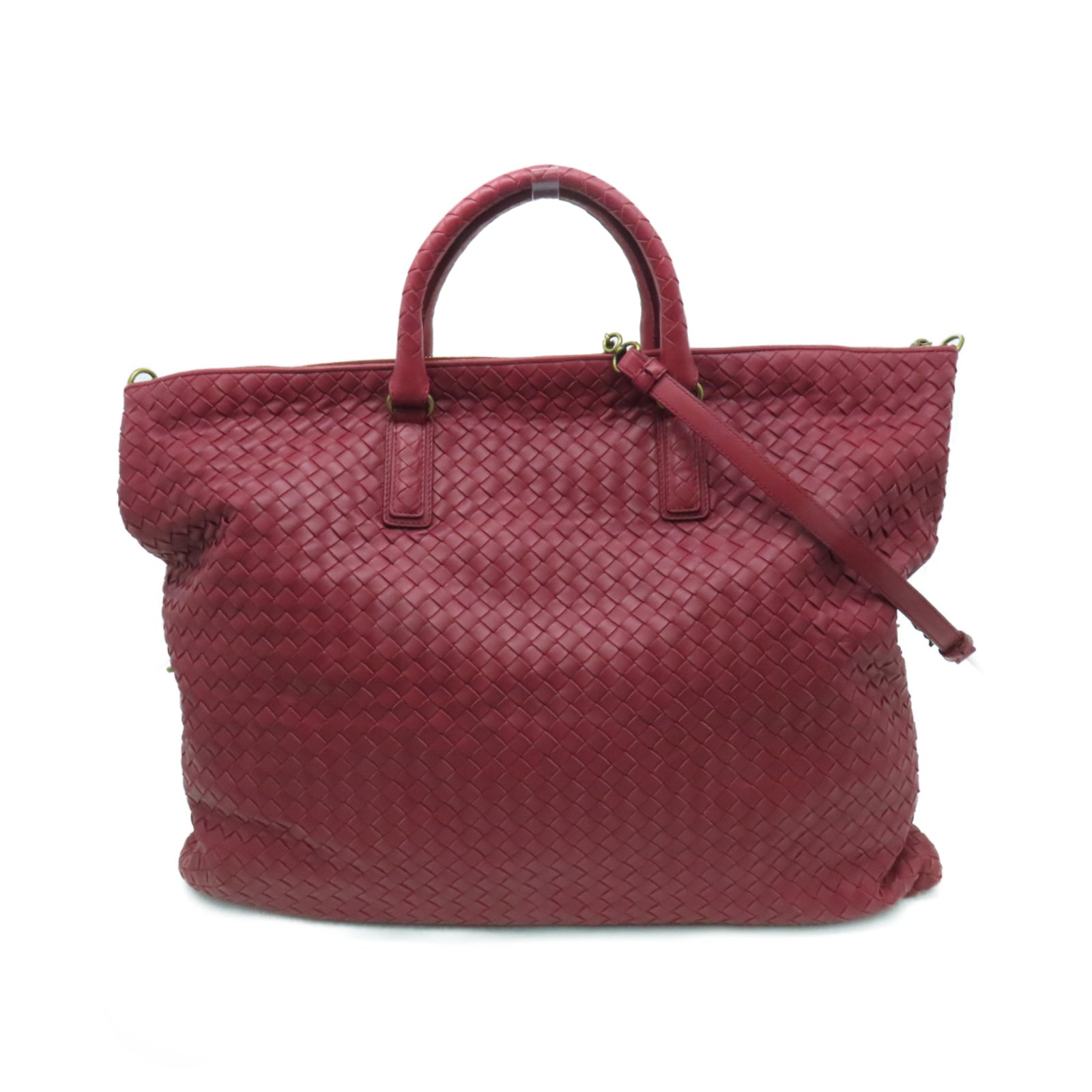 BOTTEGA VENETA 織紋皮革2way Shoulder Bag金扣手挽肩背兩用袋紅色