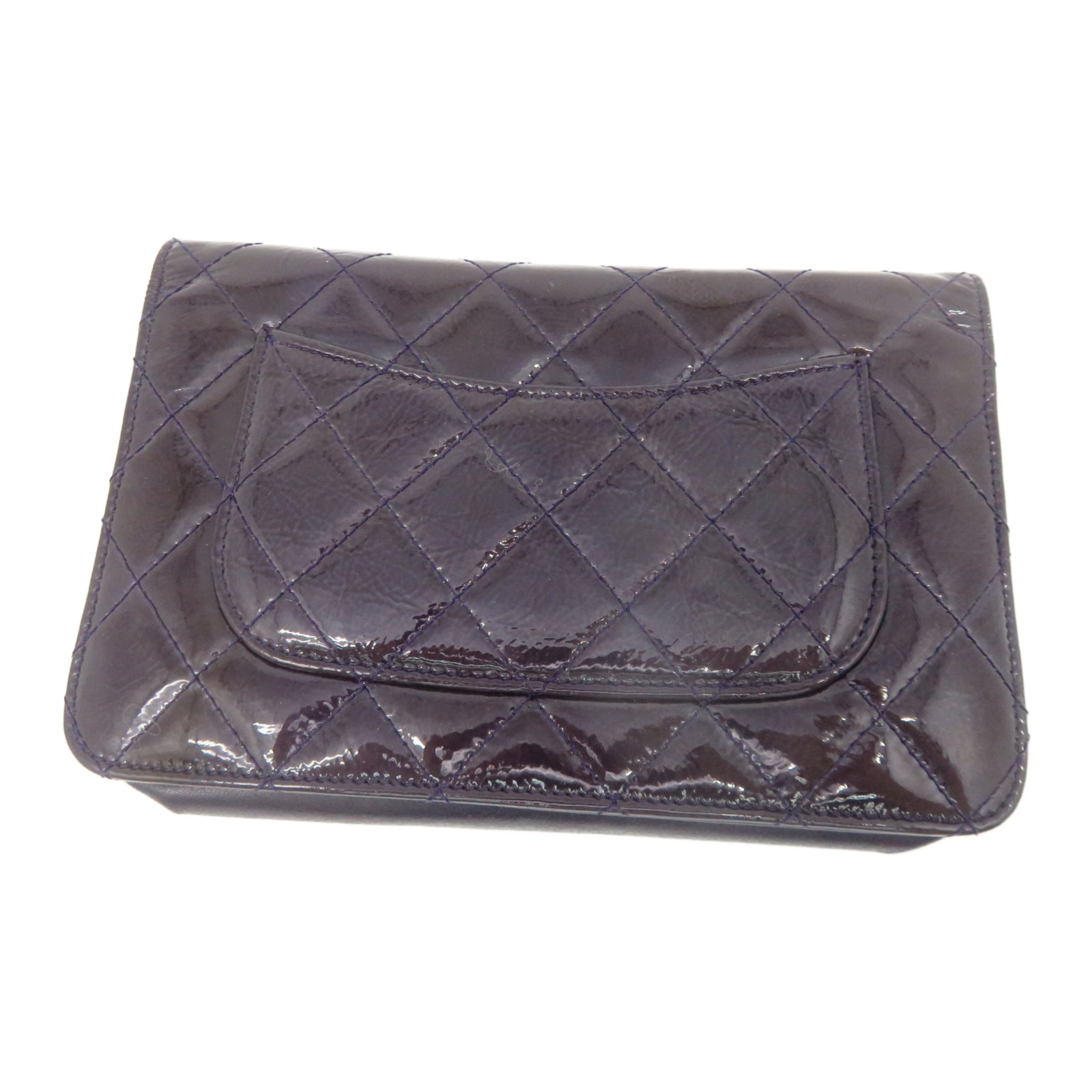 CHANEL 【激减优惠】菱格漆皮皮革2.55 Wallet on Chain银扣链带肩背袋紫色