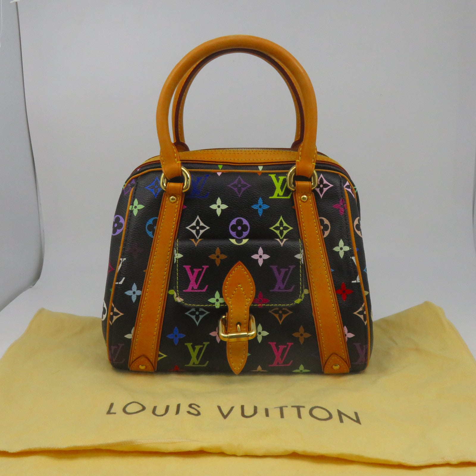 LOUIS VUITTON Monogram Multicolore Priscilla金扣手挽袋黑色