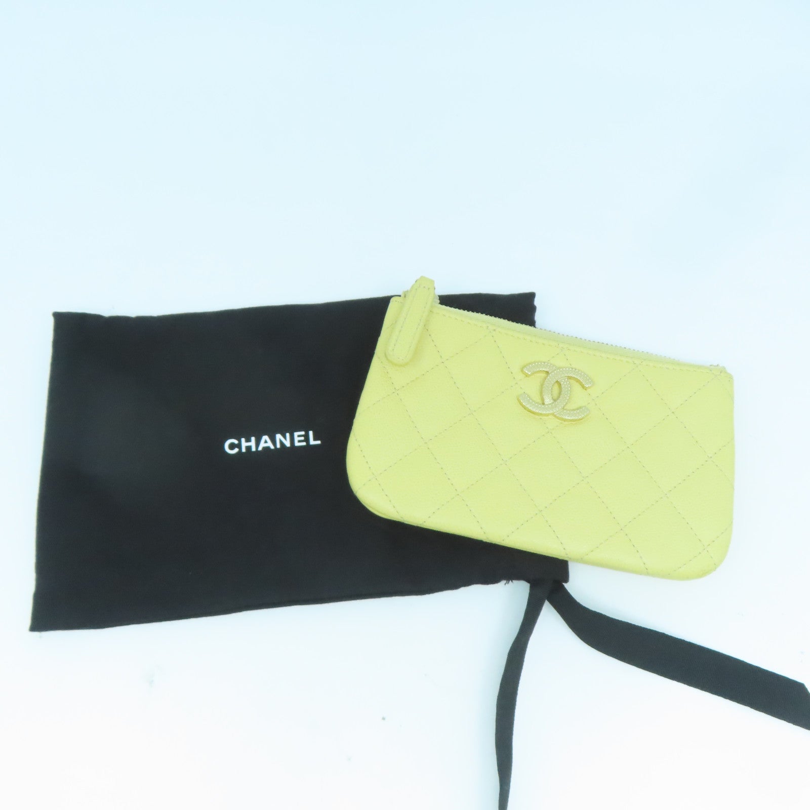 CHANEL 【激減優惠】菱格Caviar皮革Mini Pouch金扣小袋淺黃色