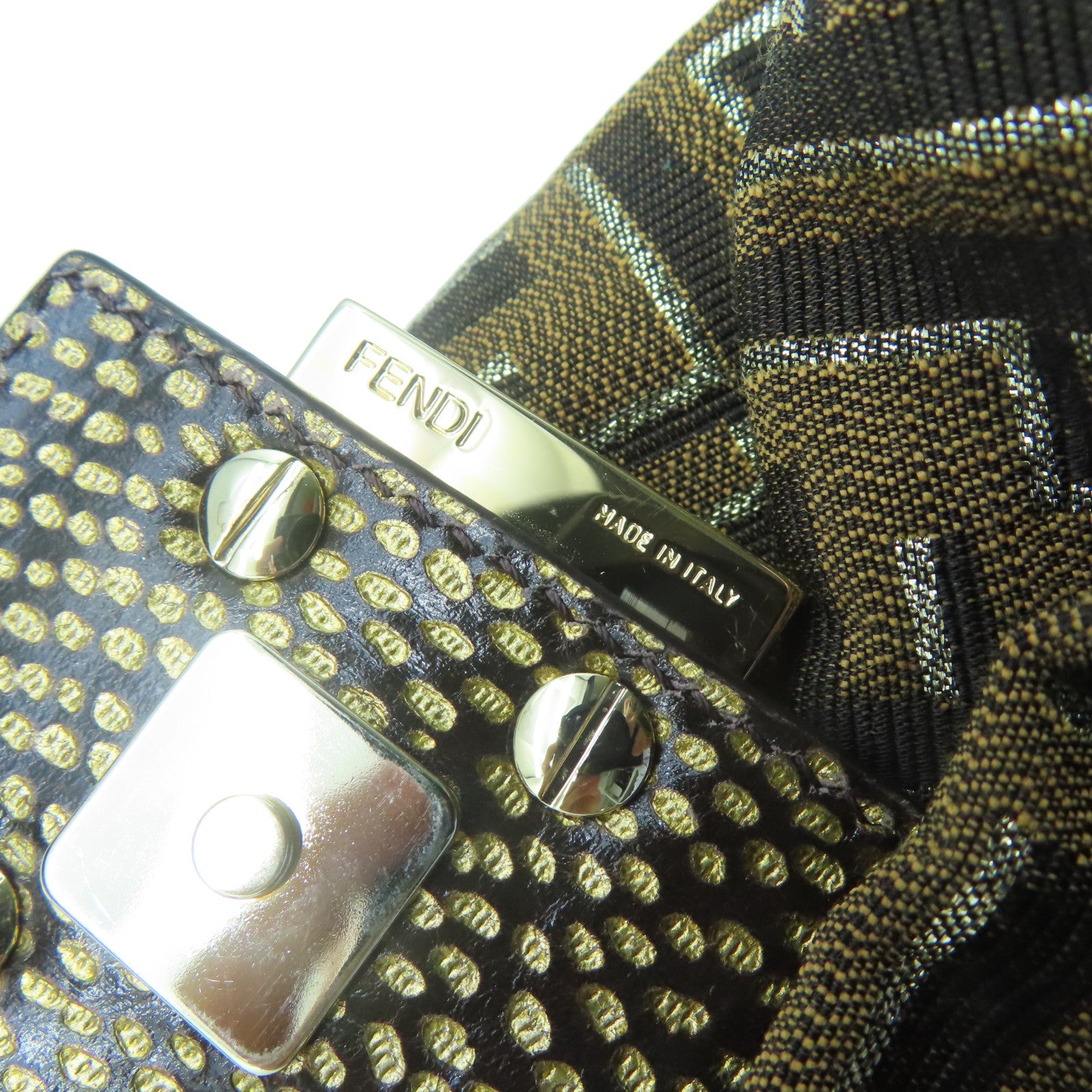 FENDI canvas Shoulder Bag gold buckle shoulder bag brown