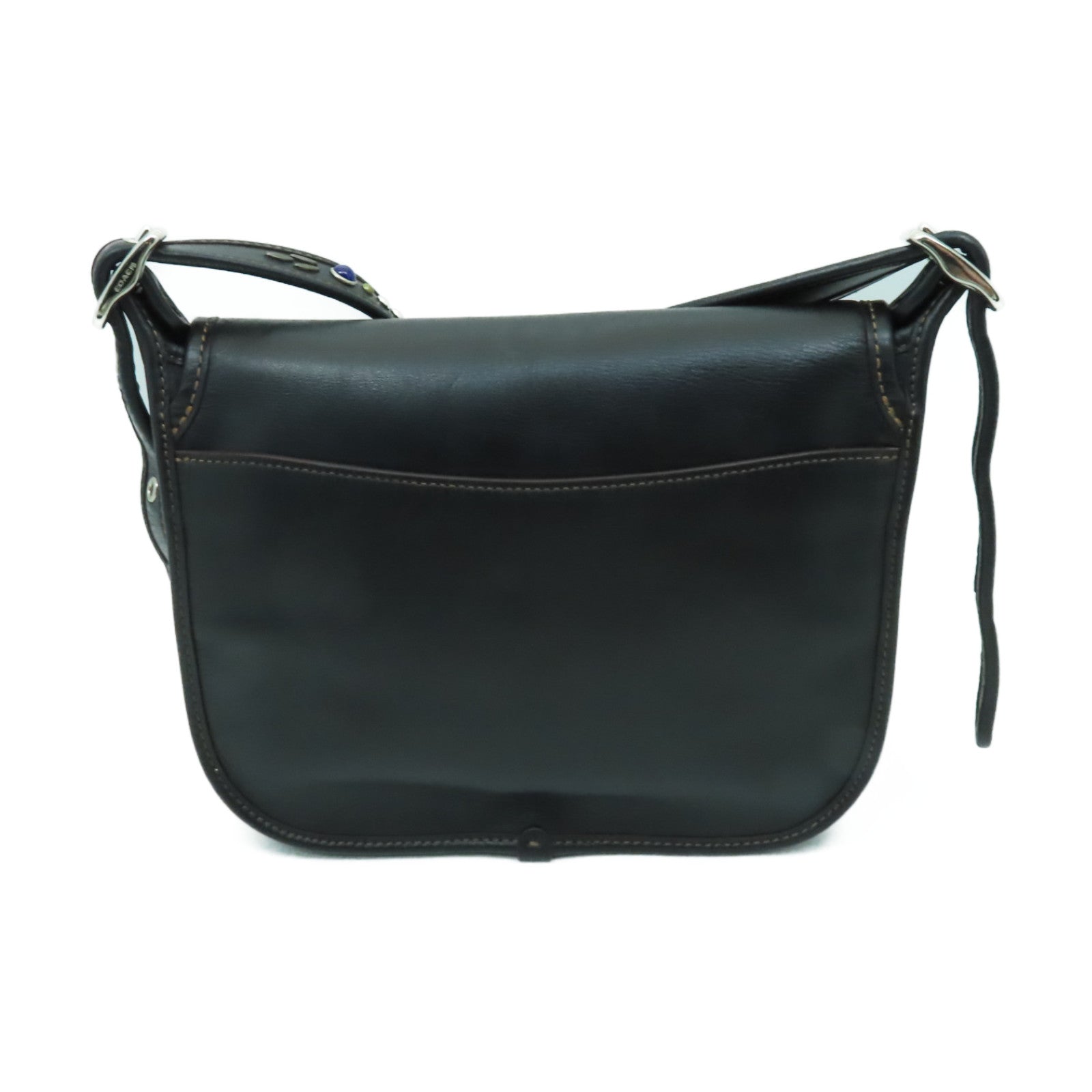 COACH 牛皮皮革Shoulder Bag銀扣肩背袋黑色