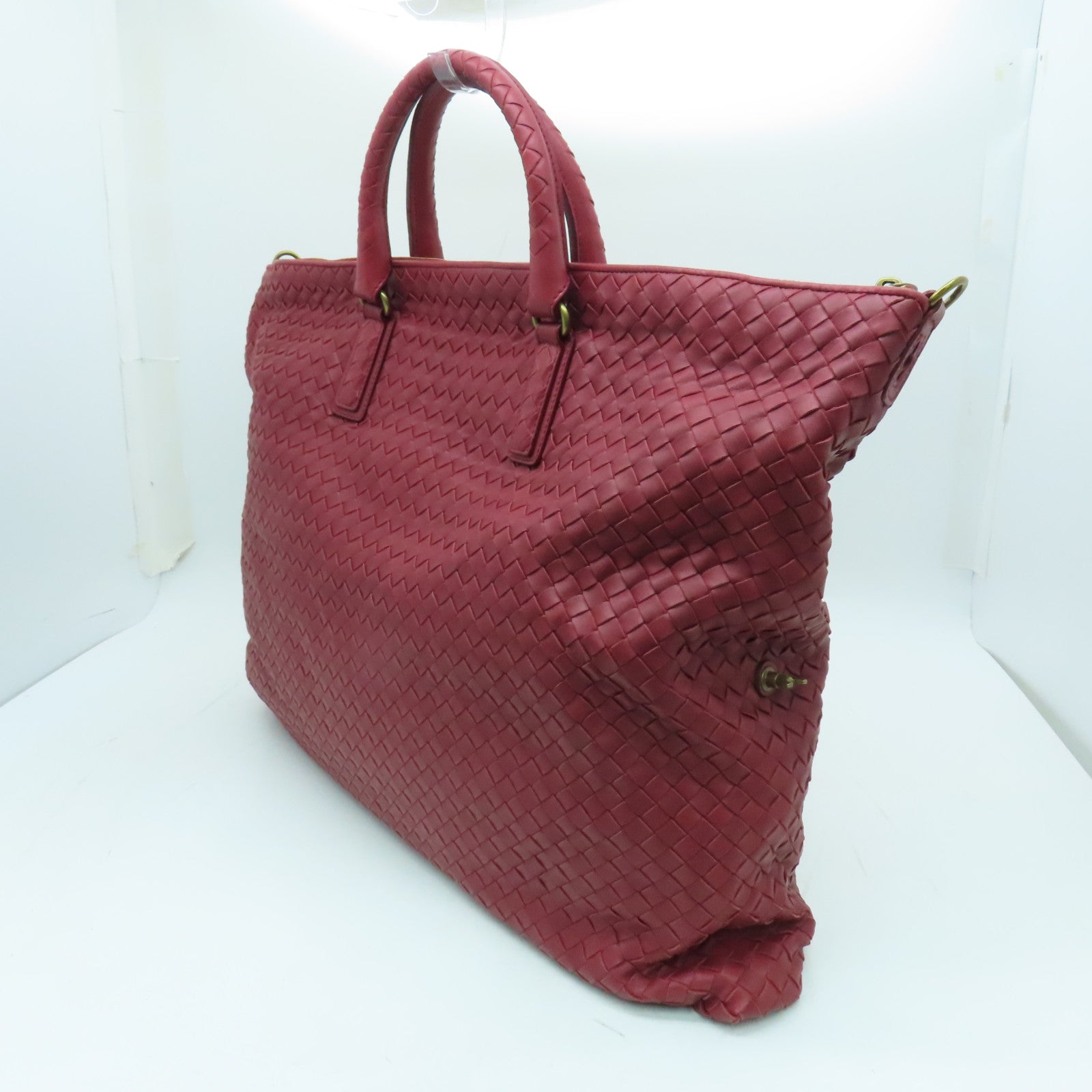 BOTTEGA VENETA 織紋皮革2way Shoulder Bag金扣手挽肩背兩用袋紅色