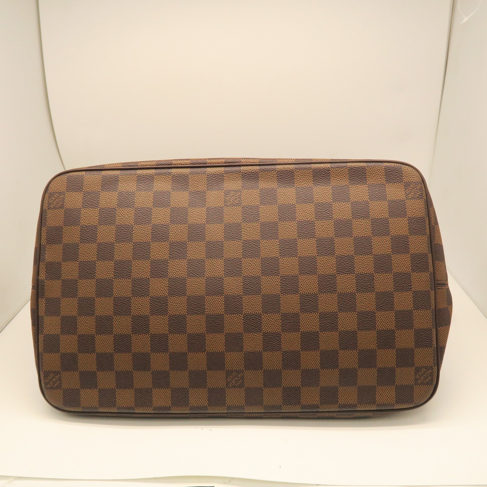 LOUIS VUITTON Damier Saleya GM gold buckle handle bag brown