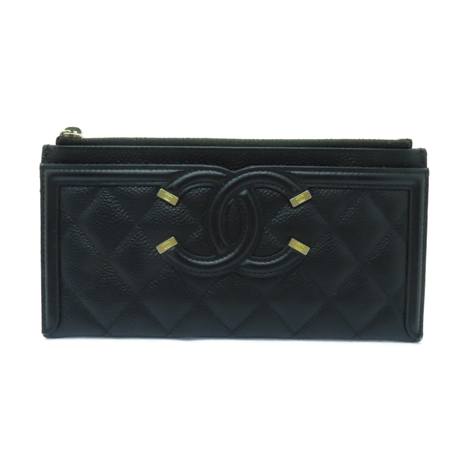 CHANEL Caviar皮革Clutch Bag金扣手拿包黒色