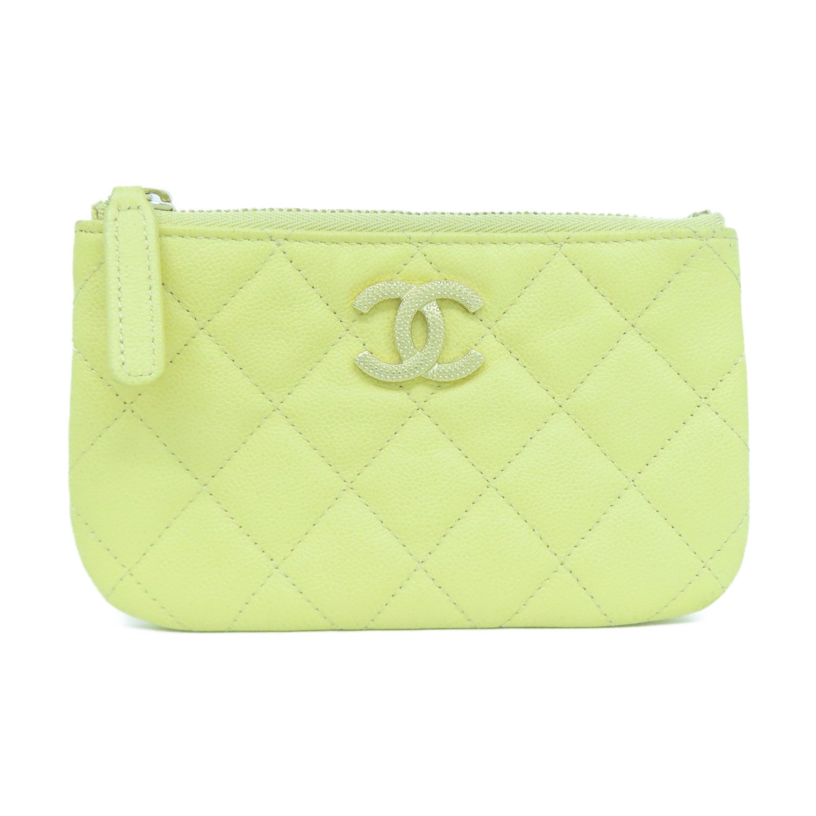 CHANEL 【激減優惠】菱格Caviar皮革Mini Pouch金扣小袋淺黃色
