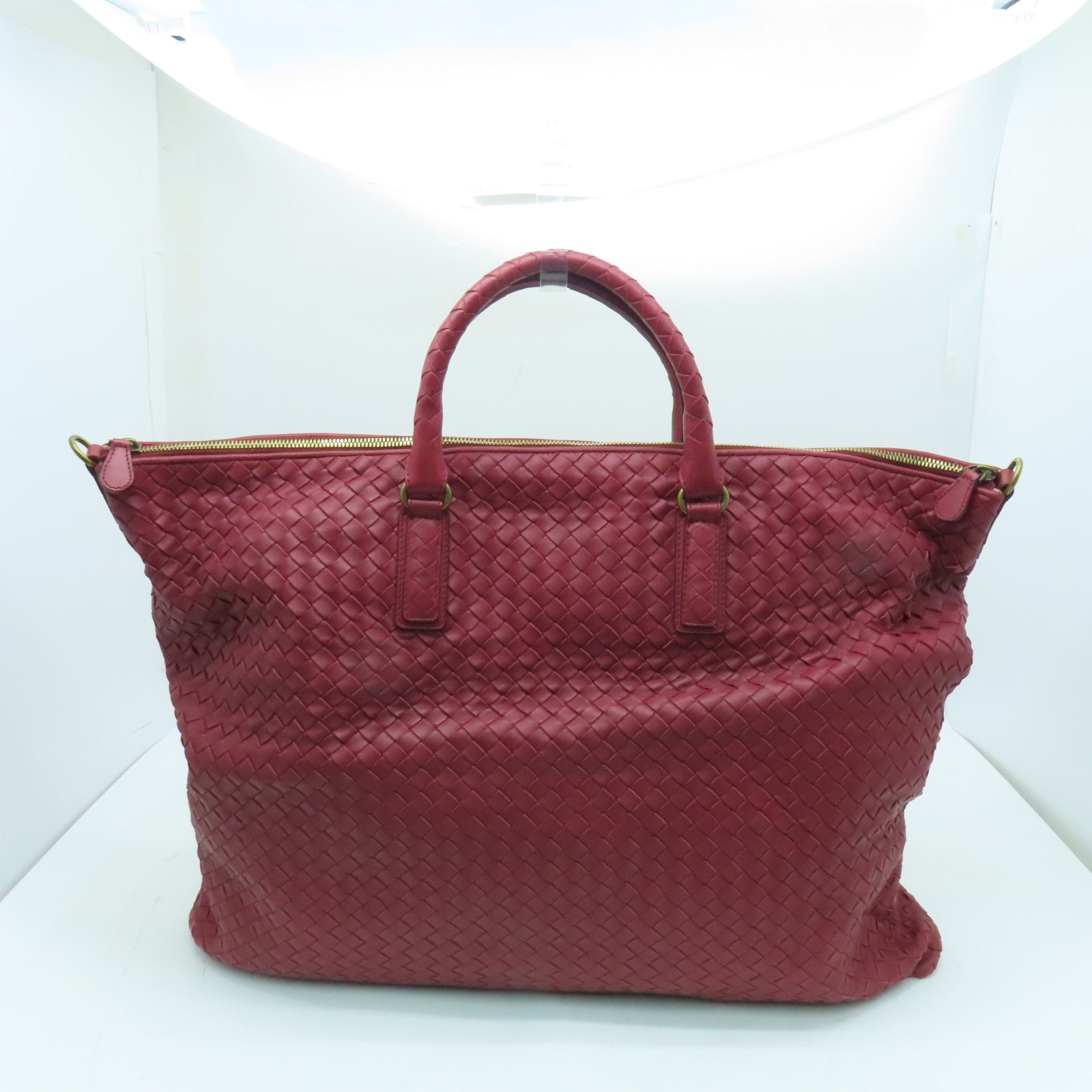 BOTTEGA VENETA 織紋皮革2way Shoulder Bag金扣手挽肩背兩用袋紅色