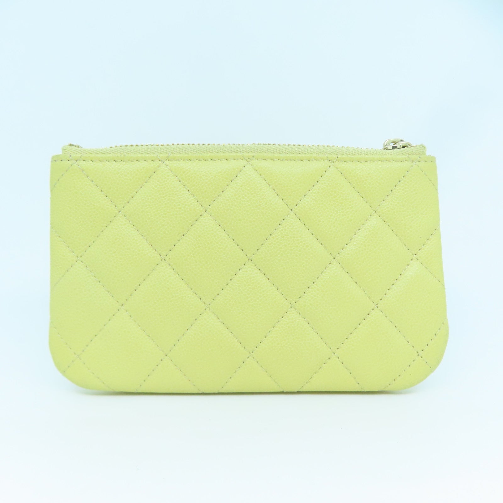 CHANEL 【激減優惠】菱格Caviar皮革Mini Pouch金扣小袋淺黃色