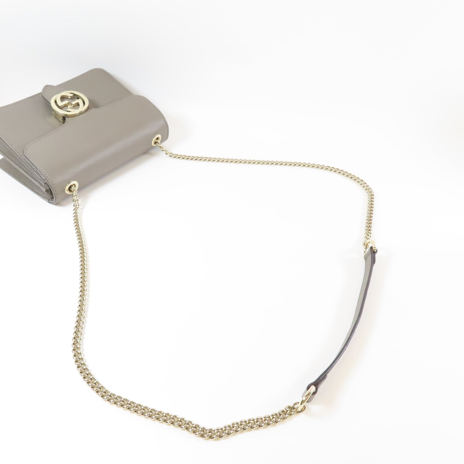 GUCCI 牛皮皮革Chain Shoulder金扣鏈帶肩背袋灰色