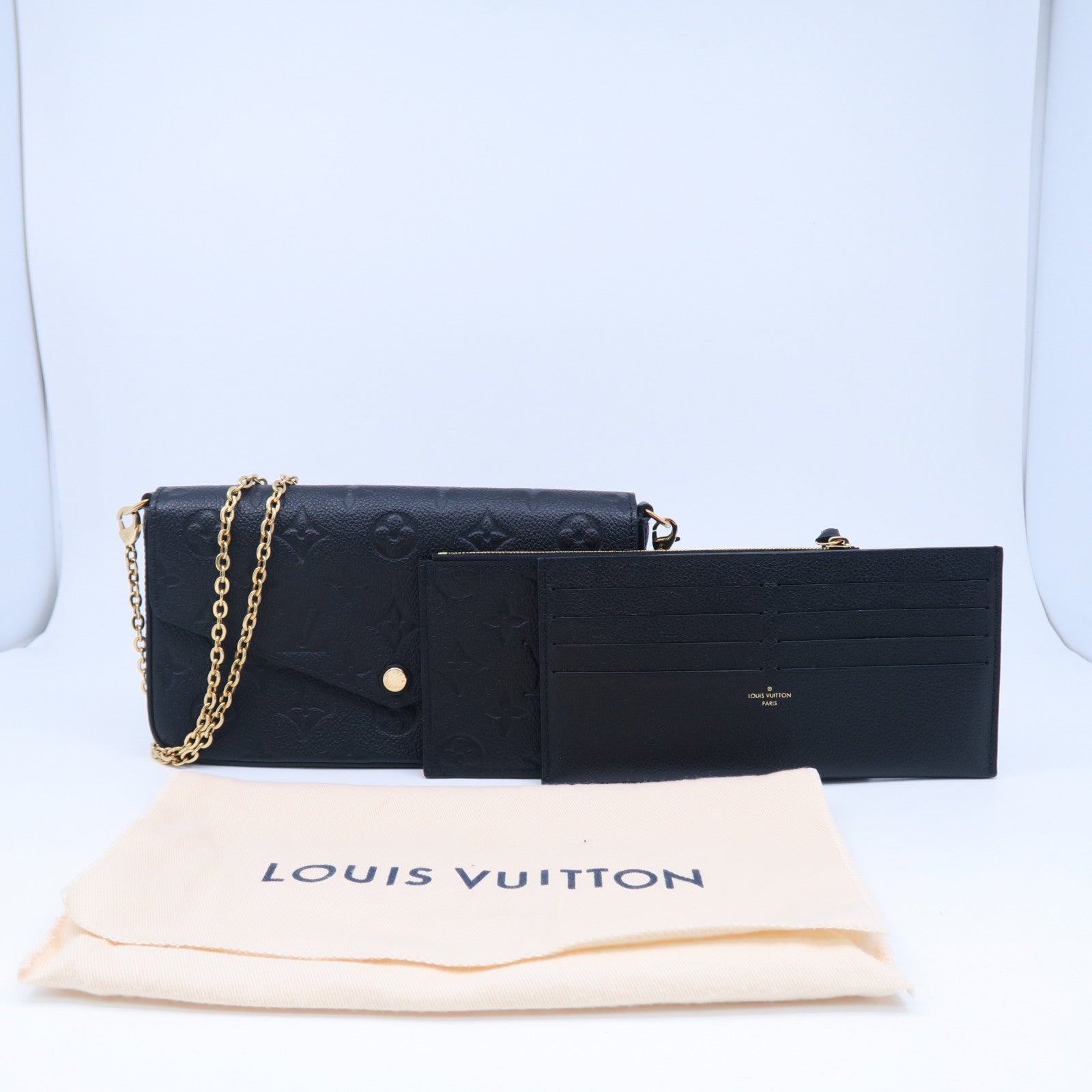 LOUIS VUITTON Monogram Empreinte Pochette Felicie金扣鏈帶肩背袋黑色