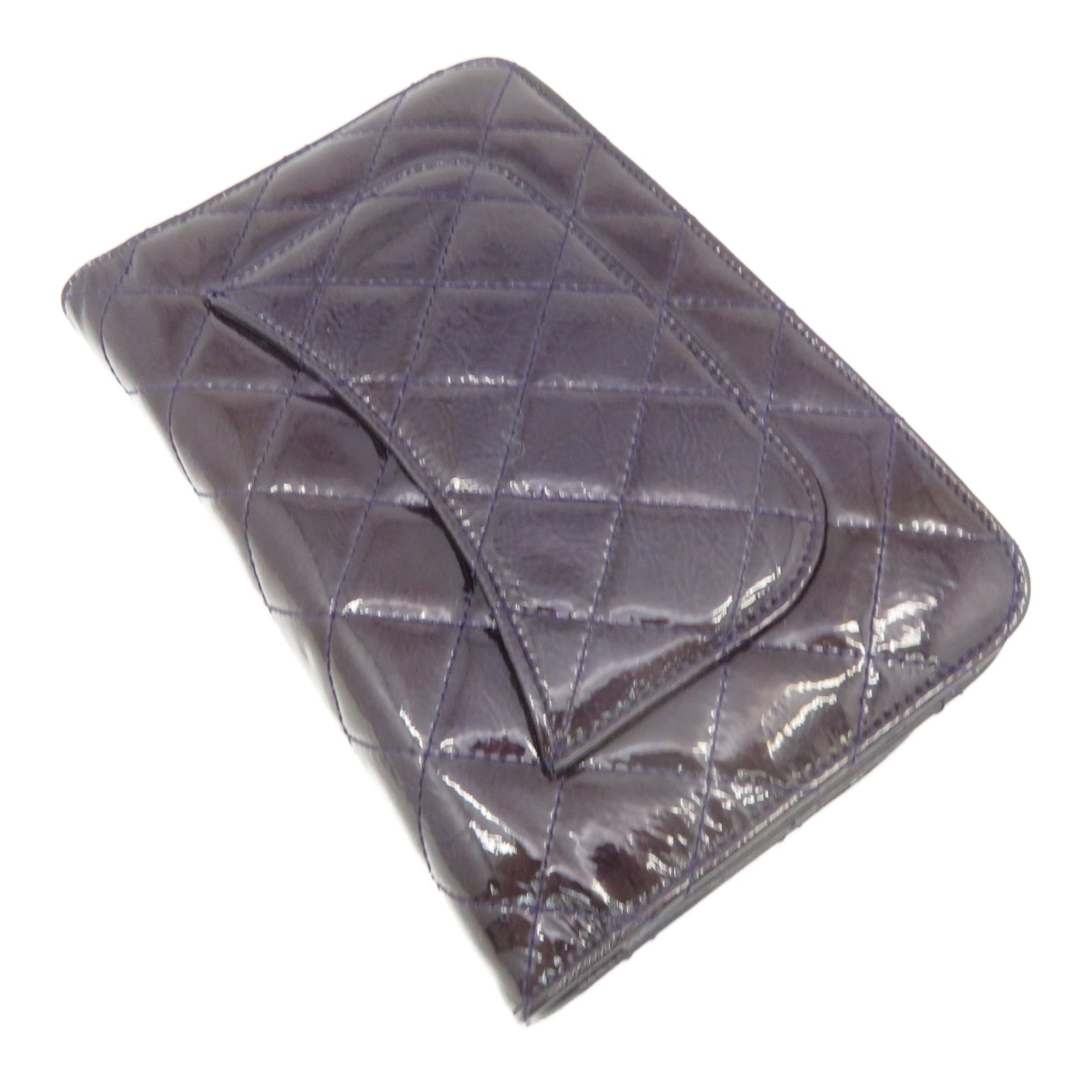 CHANEL 【激减优惠】菱格漆皮皮革2.55 Wallet on Chain银扣链带肩背袋紫色