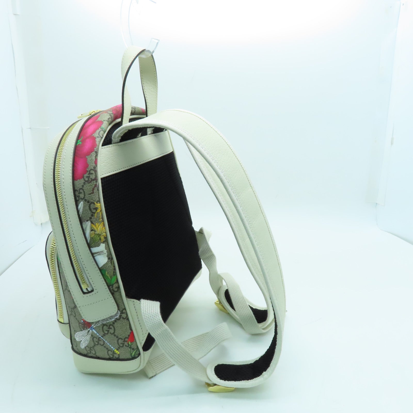 GUCCI 塗層帆布Ophidia GG Backpack銀扣背包米色/白色