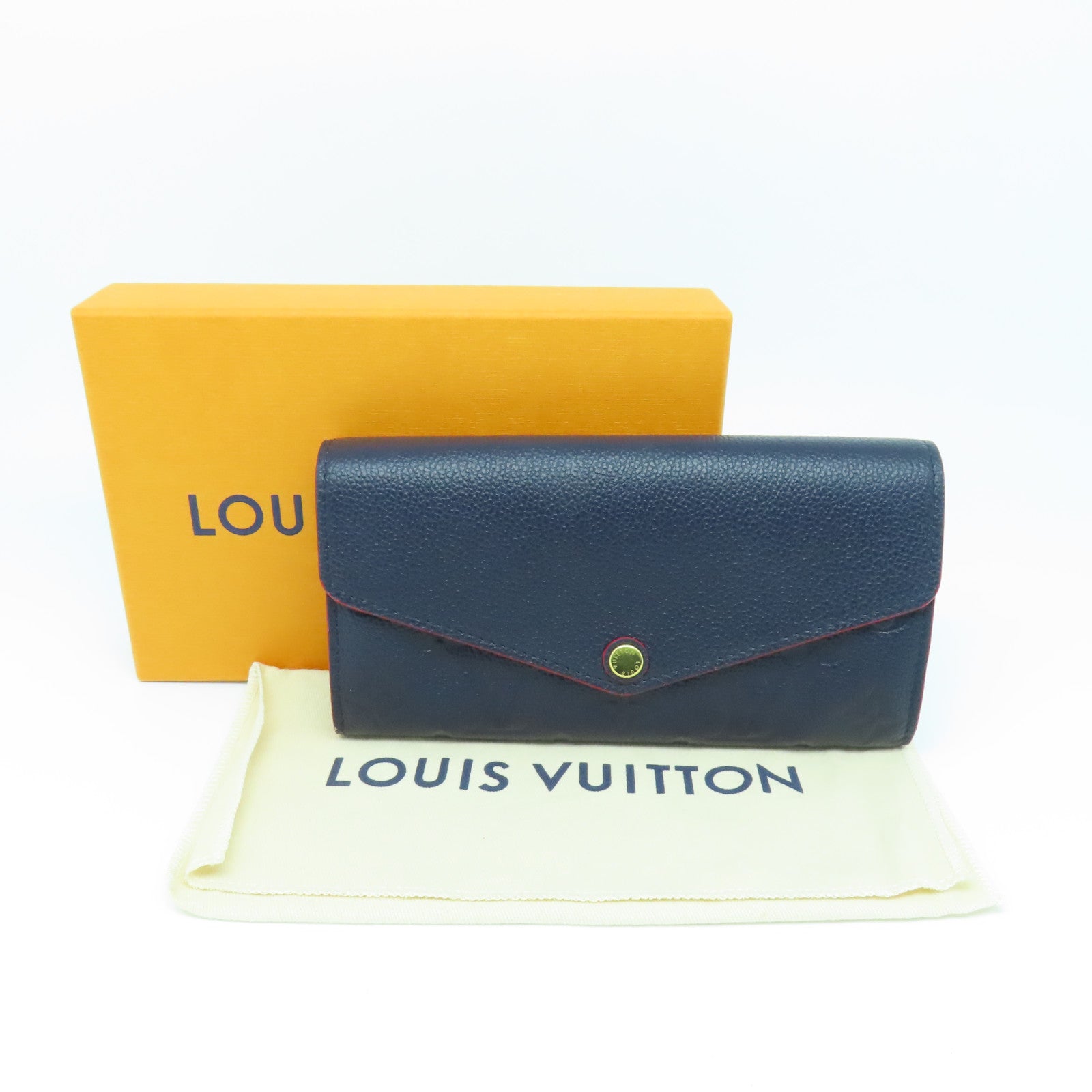 LOUIS VUITTON Monogram Empreinte Sarah gold buckle long wallet dark blue