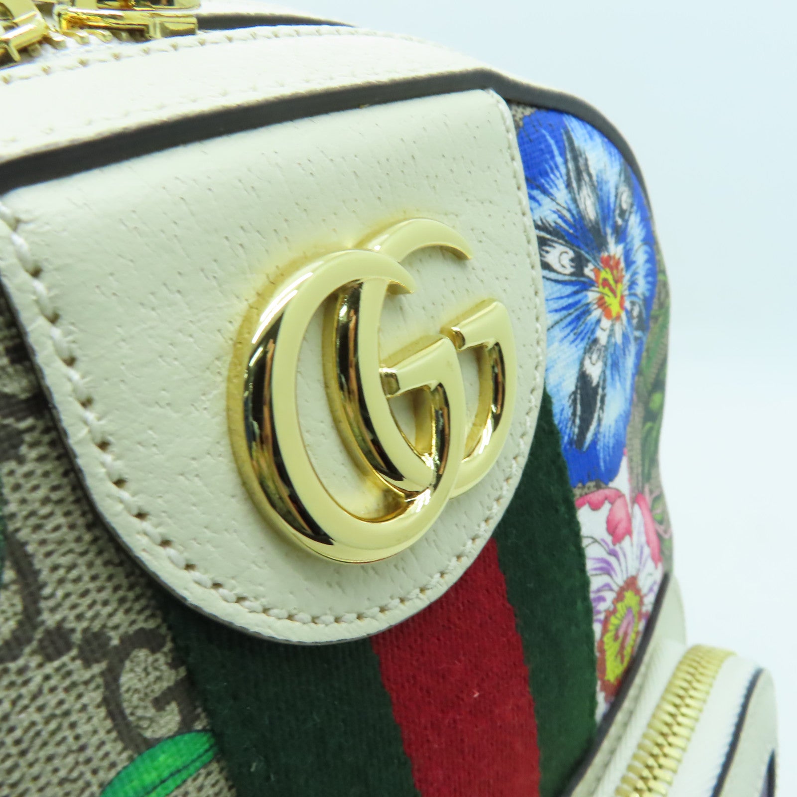 GUCCI 塗層帆布Ophidia GG Backpack銀扣背包米色/白色