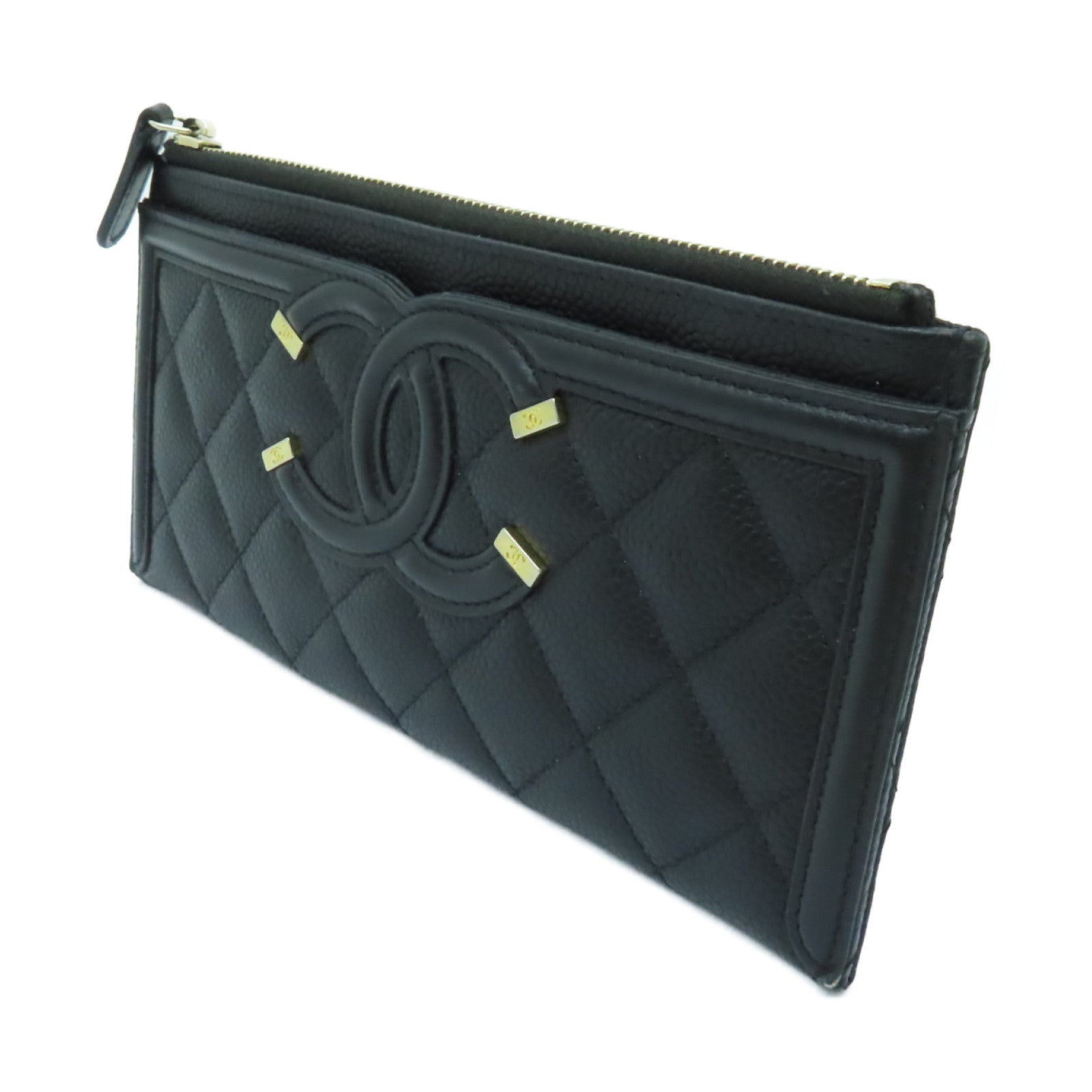 CHANEL Caviar皮革Clutch Bag金扣手拿包黒色