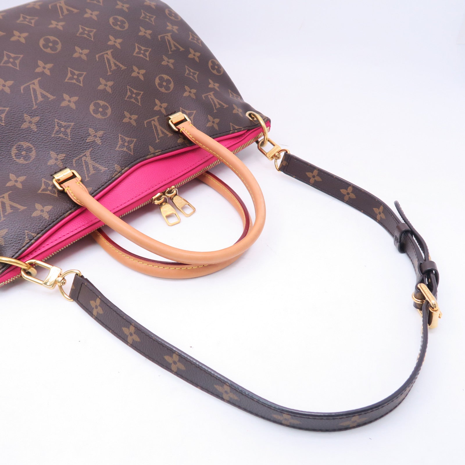 LOUIS VUITTON Monogram Pallas MM金扣手挽肩背兩用袋粉紅色