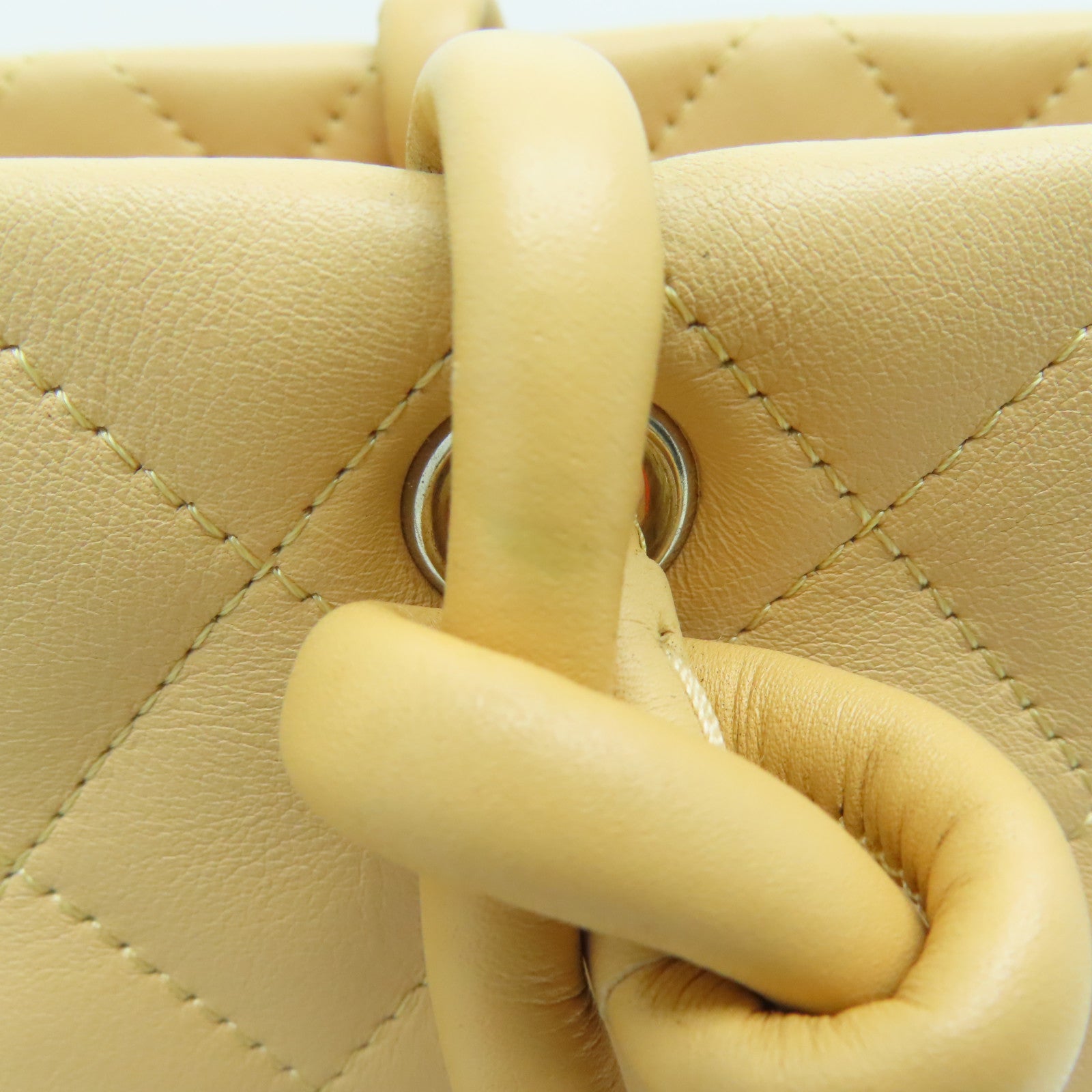 CHANEL rhombic cowhide leather Cambon Line silver buckle handle bag beige