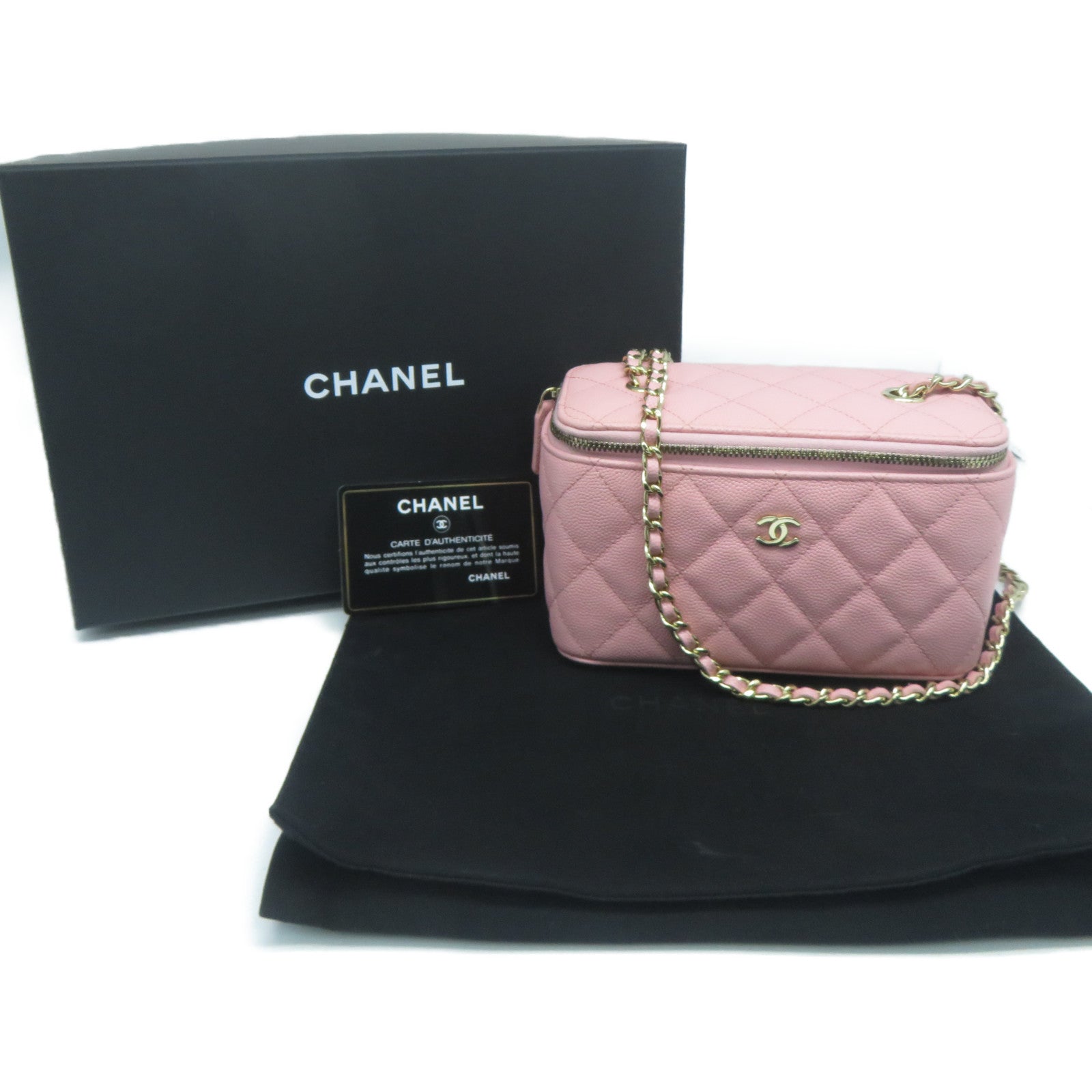 CHANEL 菱格羊皮皮革Small Vanity Case金扣鏈帶肩背袋粉紅色