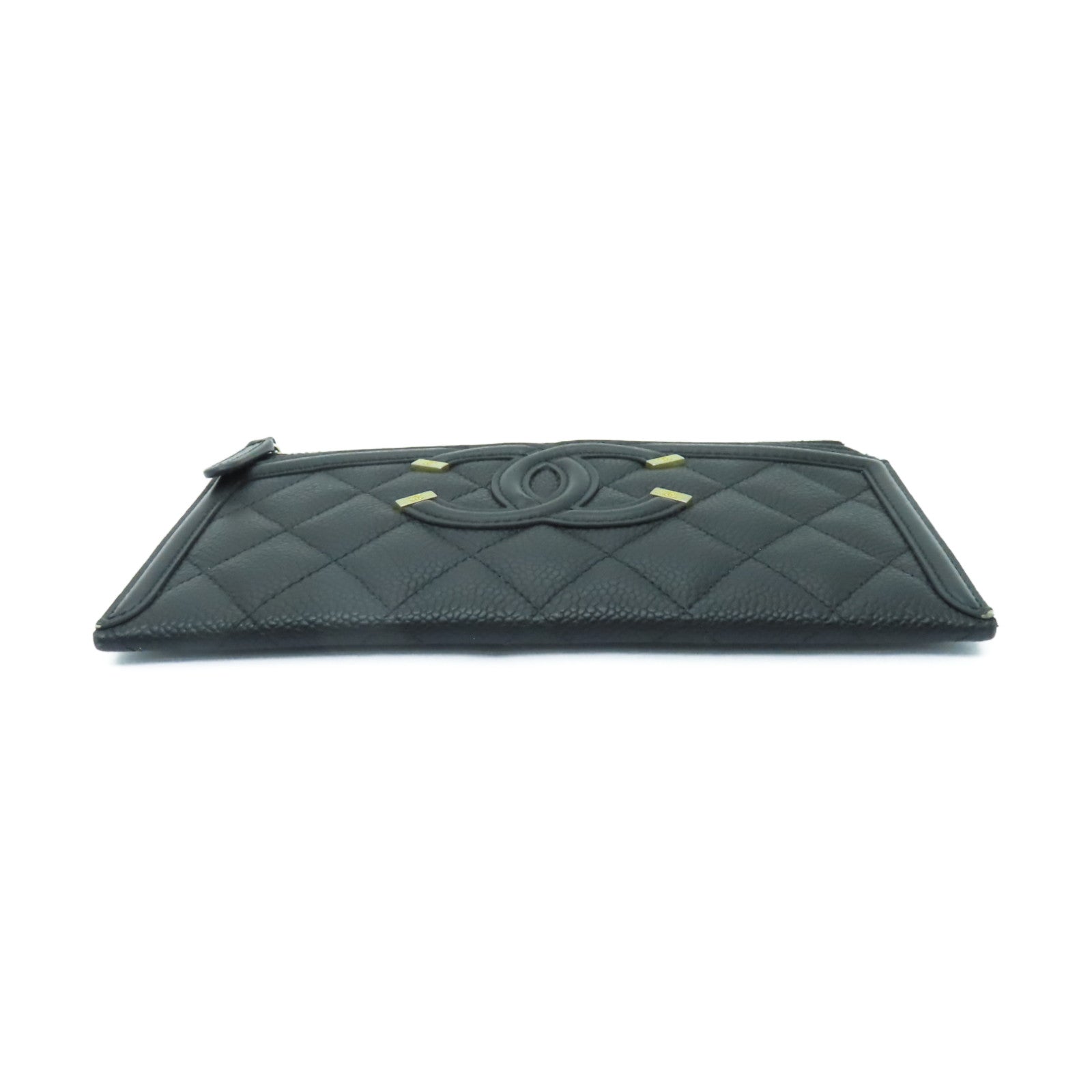 CHANEL Caviar皮革Clutch Bag金扣手拿包黒色
