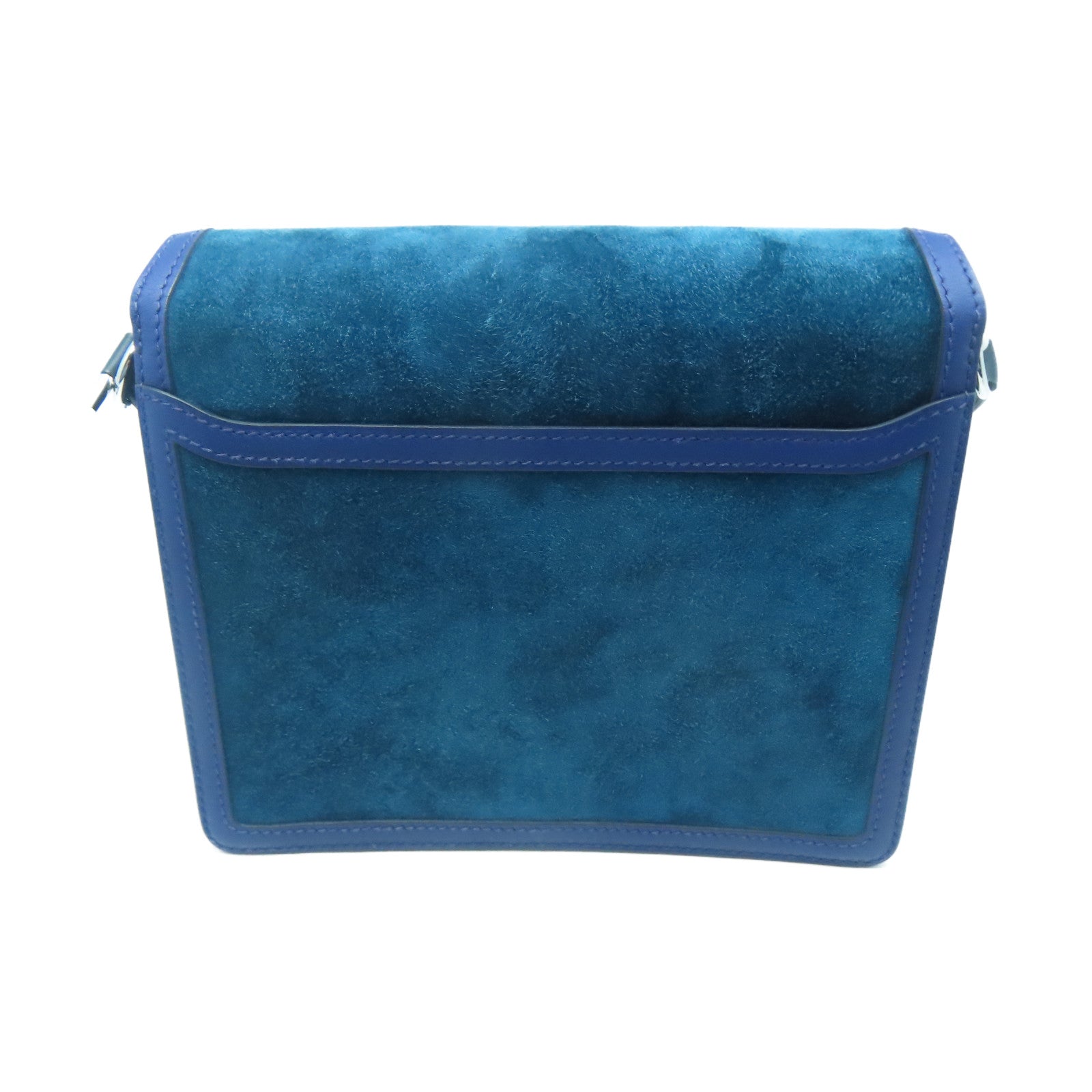 HERMES Suede Leather Roulis 23 Silver Buckle Shoulder Bag Blue