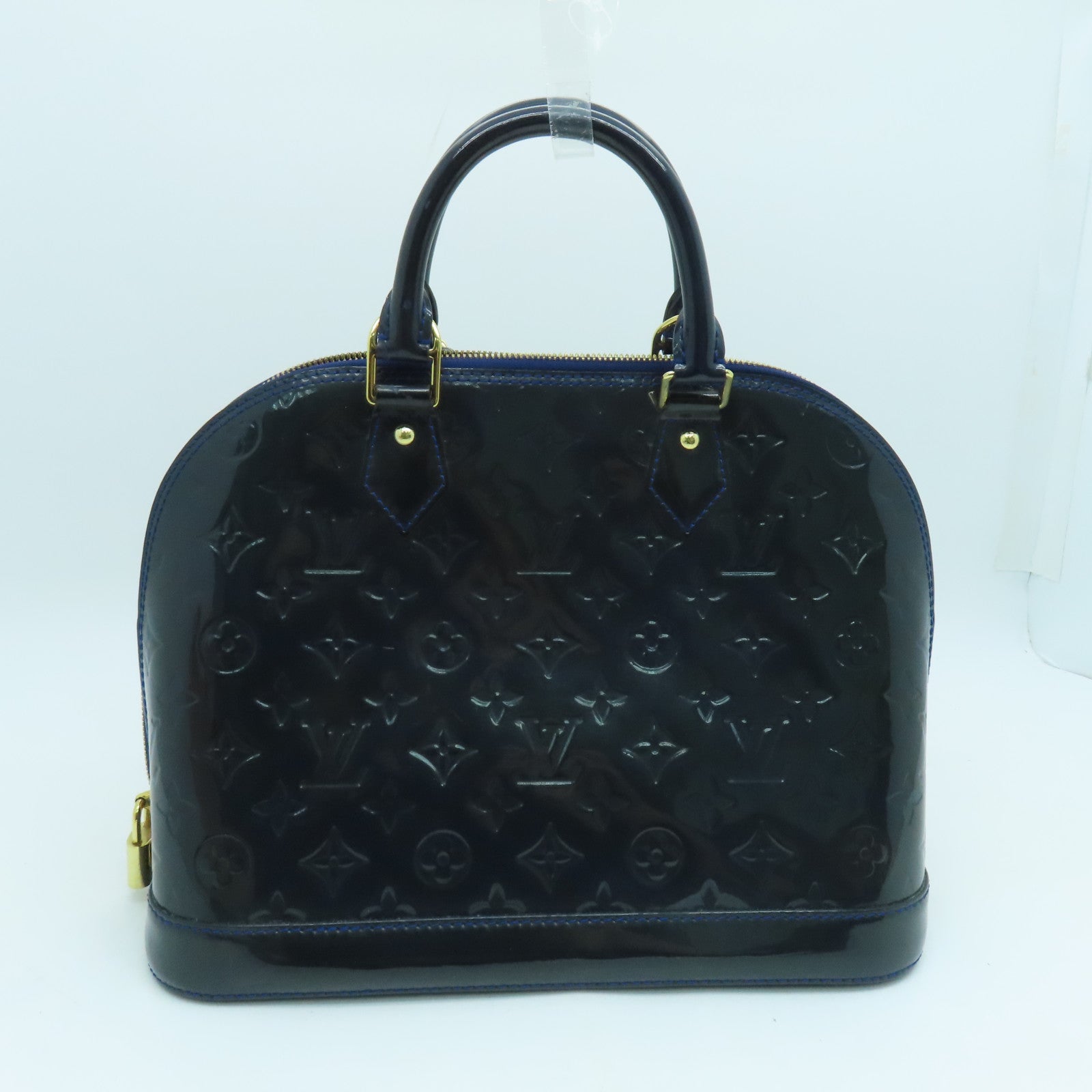 LOUIS VUITTON Monogram Vernis Alma Tote Bag Gold Buckle Blue