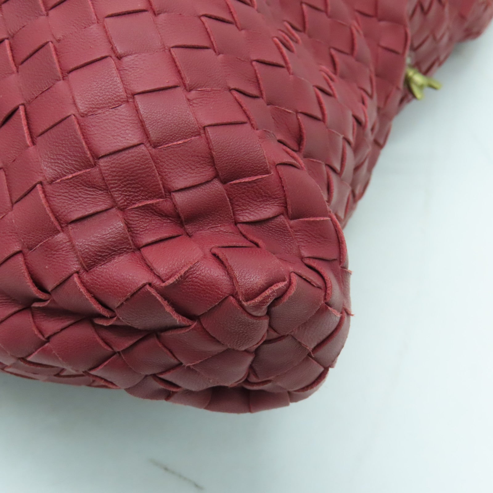 BOTTEGA VENETA 織紋皮革2way Shoulder Bag金扣手挽肩背兩用袋紅色