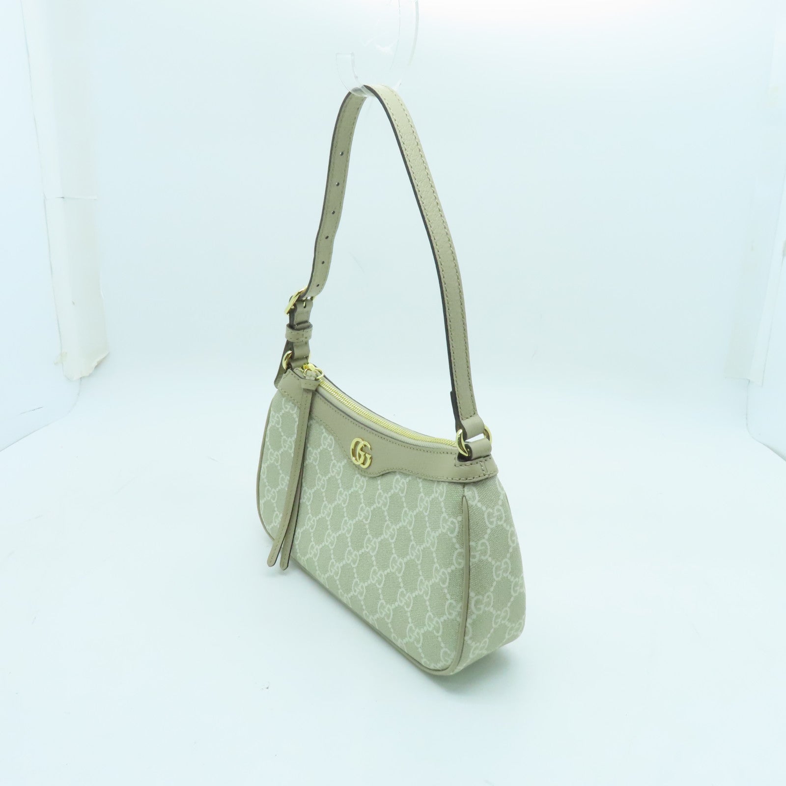 GUCCI 塗層帆布Ophidia Shoulder Bag金扣肩背袋白色