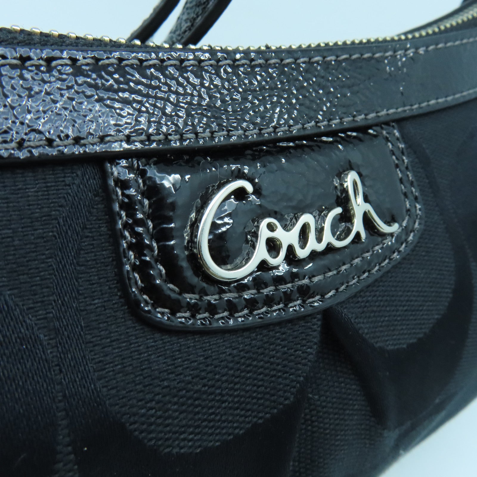 COACH 帆布Shoulder Bag銀扣肩背袋黑色