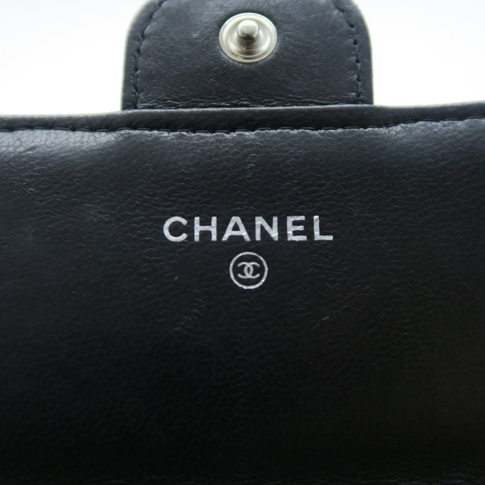 CHANEL 菱格羊皮皮革Long Wallet銀扣啪鈕長錢包黑色