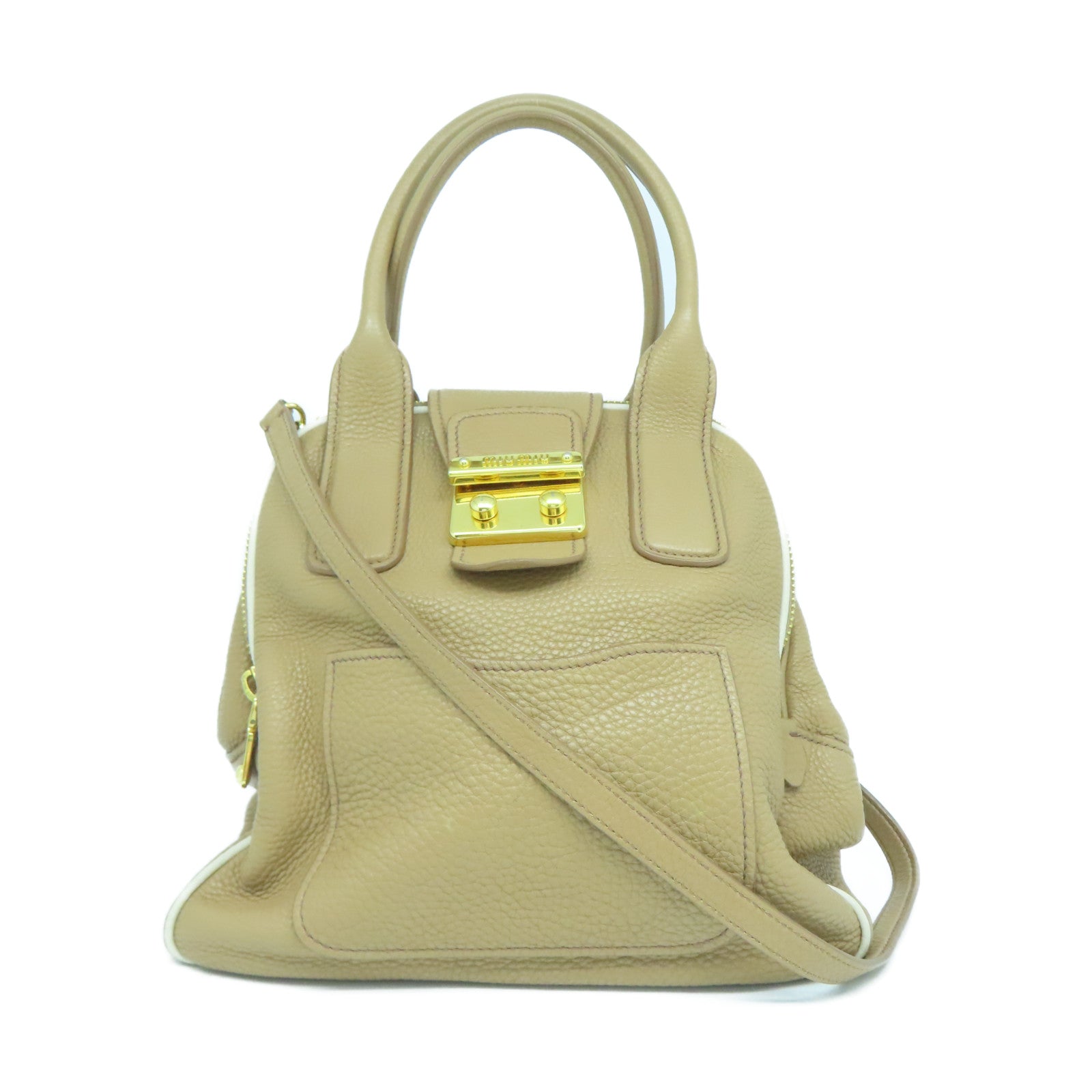 Miu Miu 牛皮皮革2 Way Shoulder金扣手挽肩背兩用袋啡色