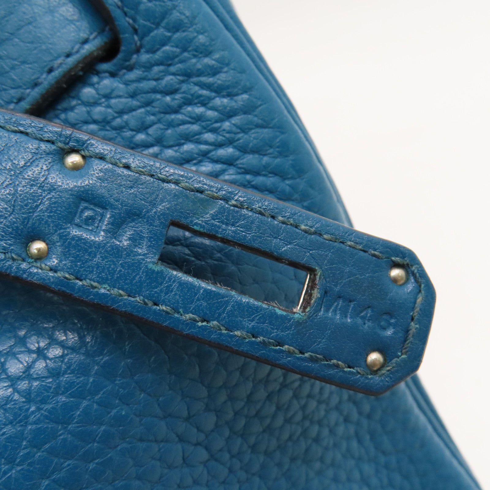 HERMES Clemence Leather Kelly32 Silver Buckle Handle Shoulder Backpack Bleu de Galice/Dark Blue