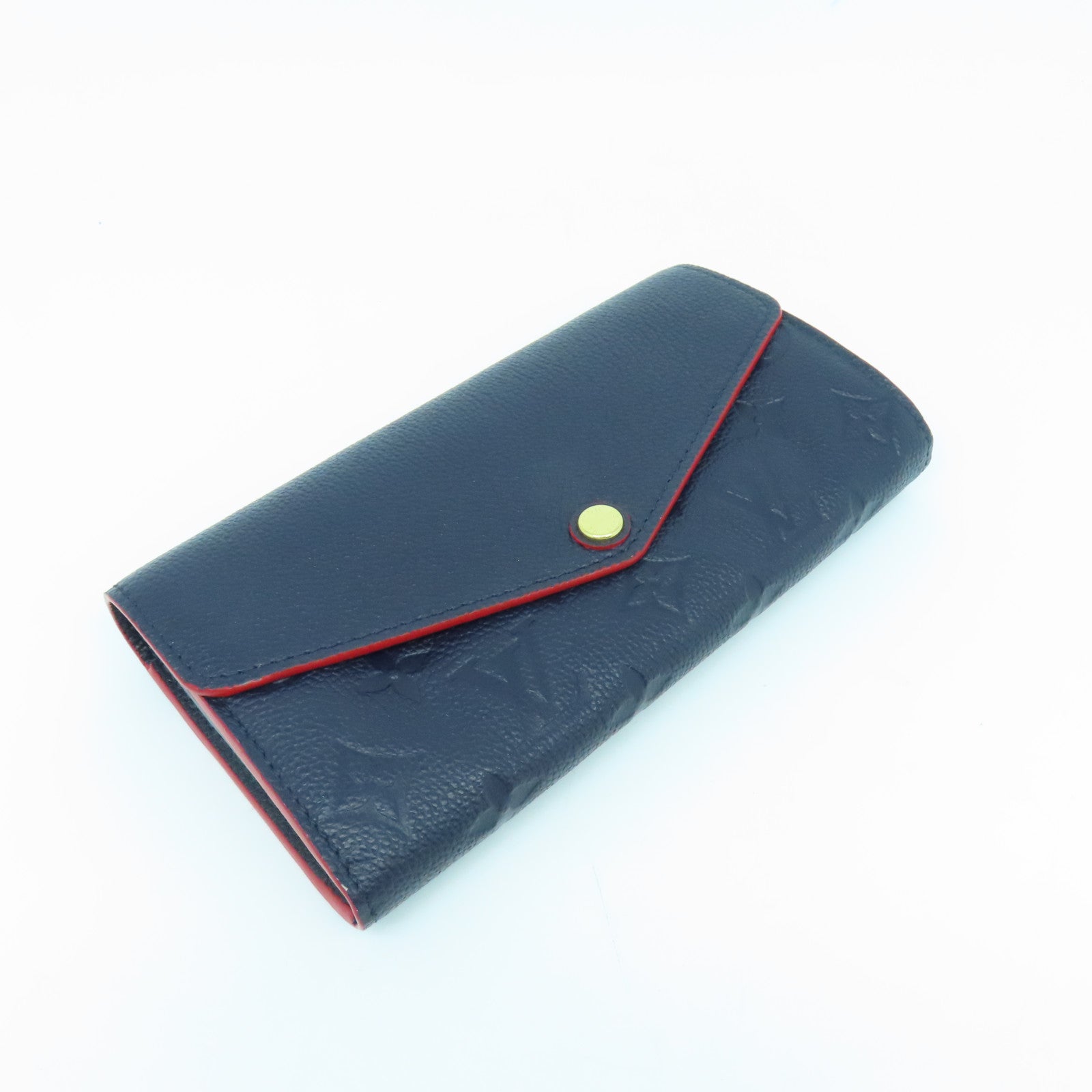 LOUIS VUITTON Monogram Empreinte Sarah gold buckle long wallet dark blue