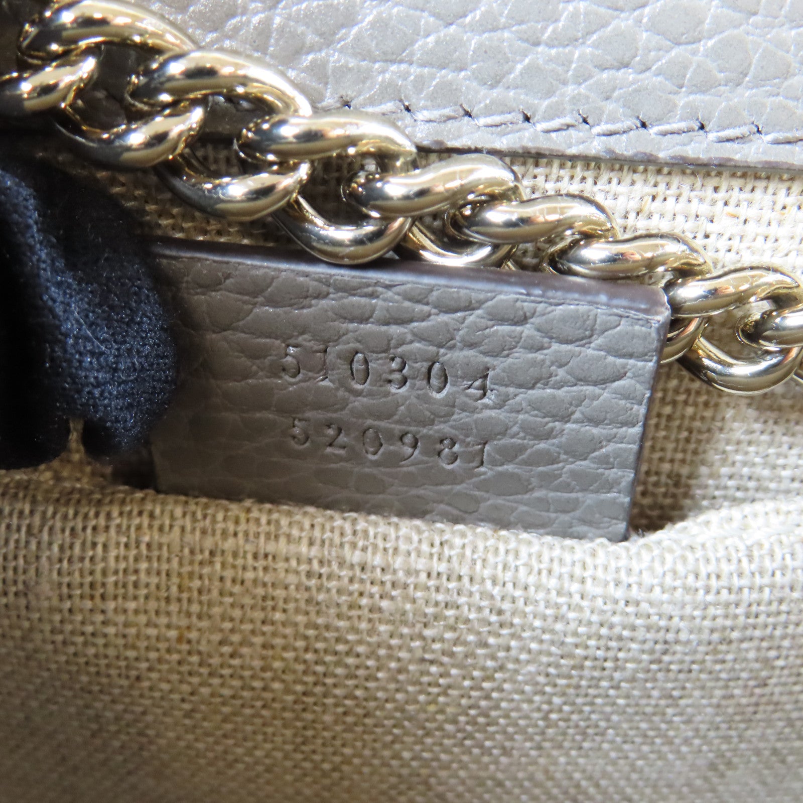 GUCCI 牛皮皮革Chain Shoulder金扣鏈帶肩背袋灰色