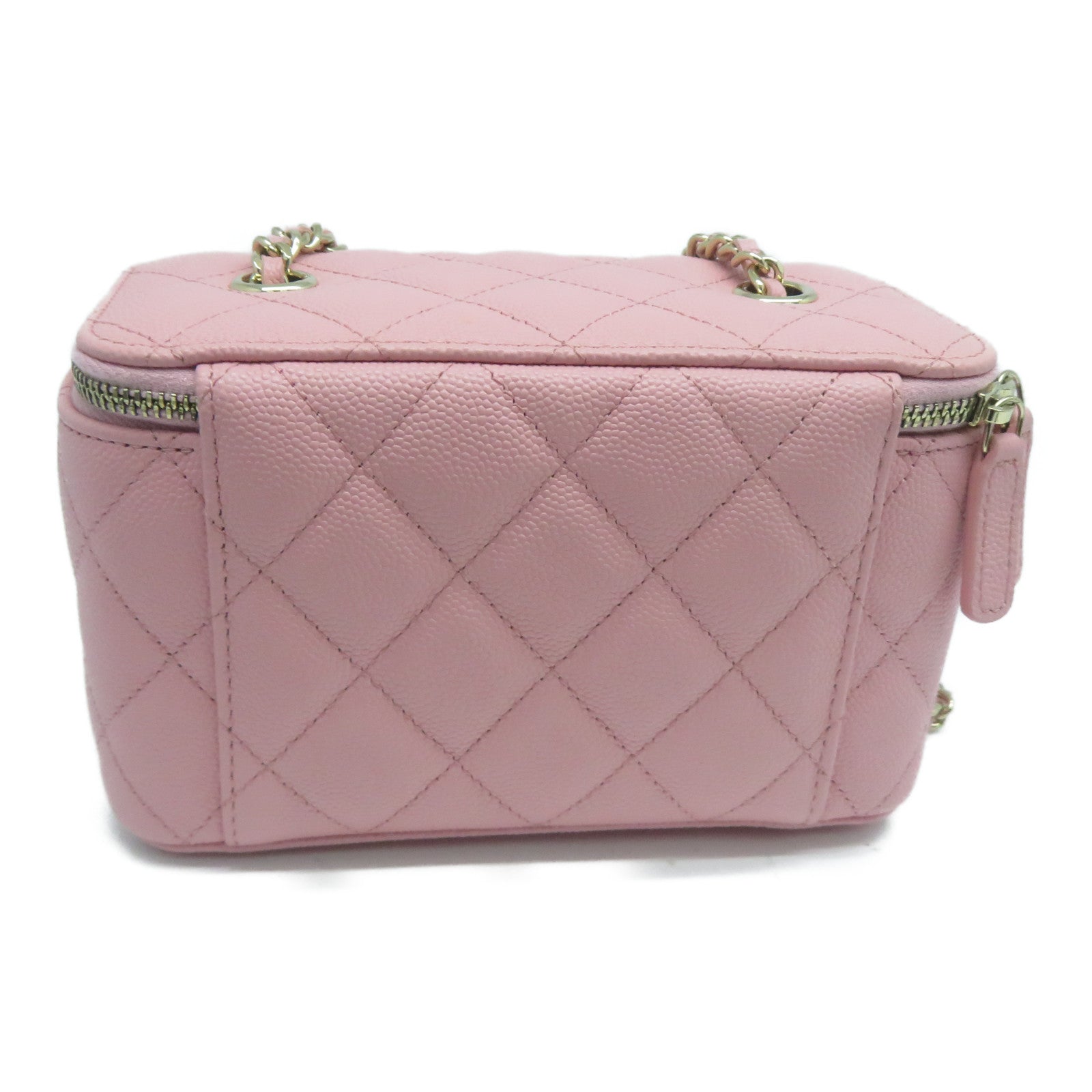 CHANEL 菱格羊皮皮革Small Vanity Case金扣鏈帶肩背袋粉紅色