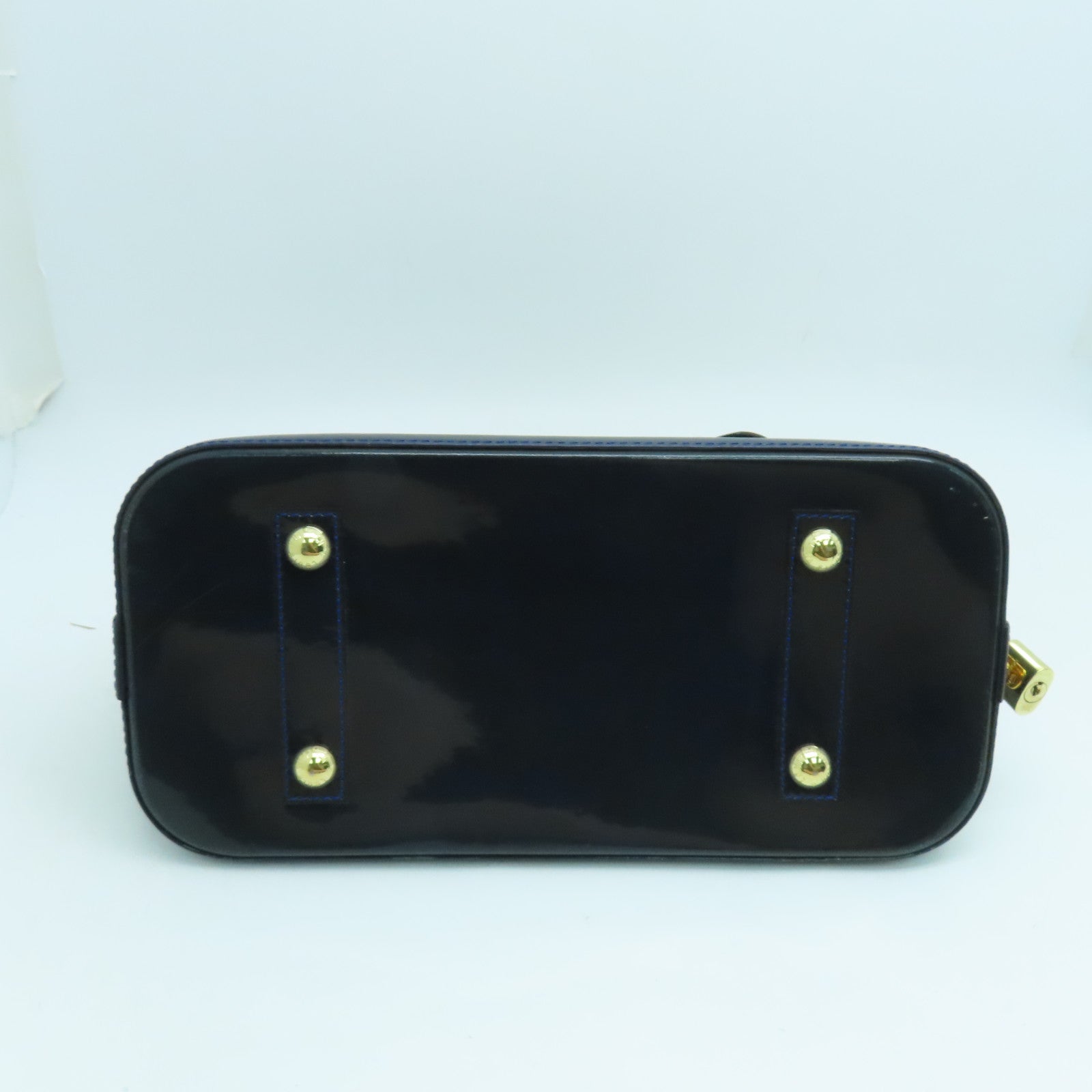 LOUIS VUITTON Monogram Vernis Alma Tote Bag Gold Buckle Blue