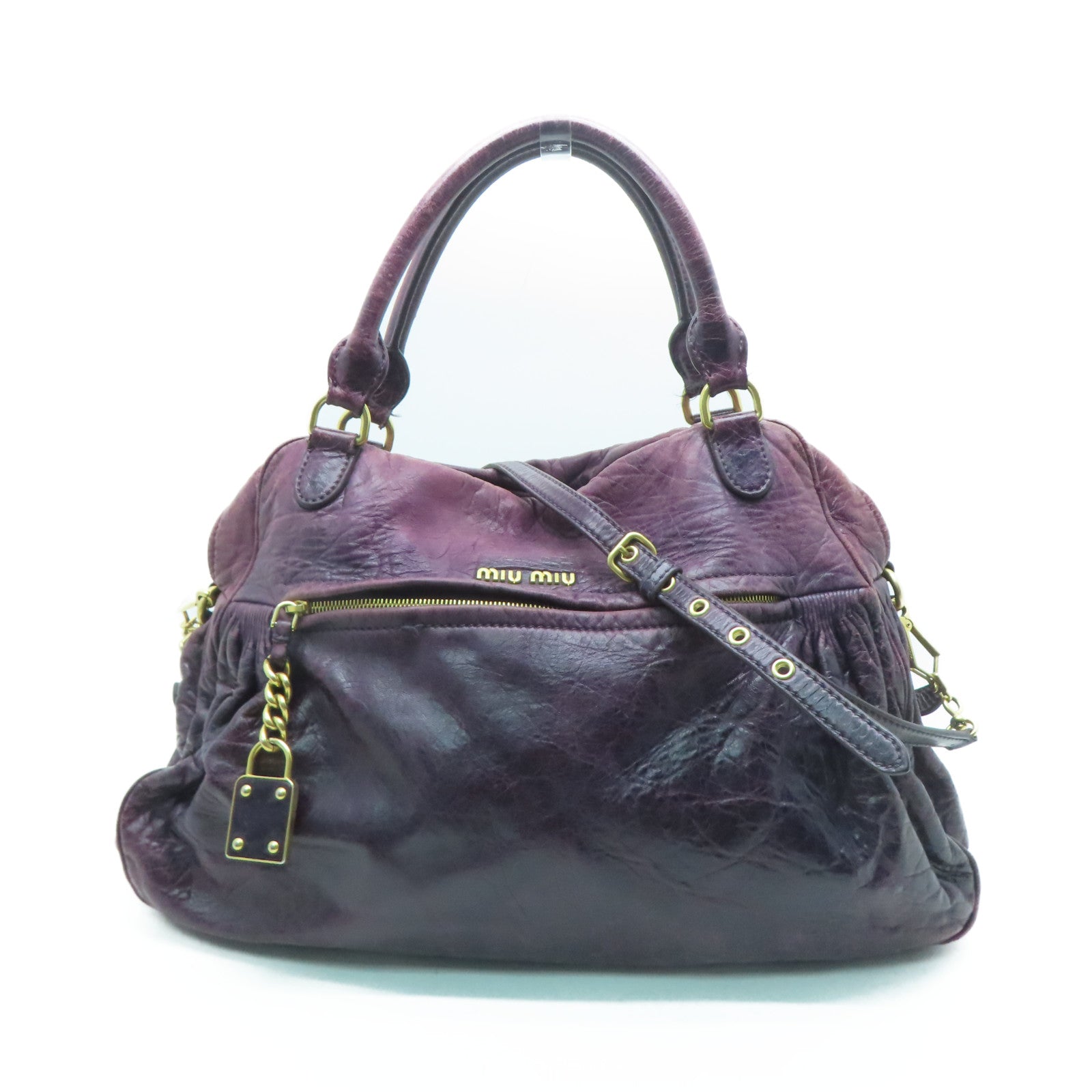 Miu Miu 牛皮皮革Shoulder Bag金扣手挽肩背兩用袋紫色