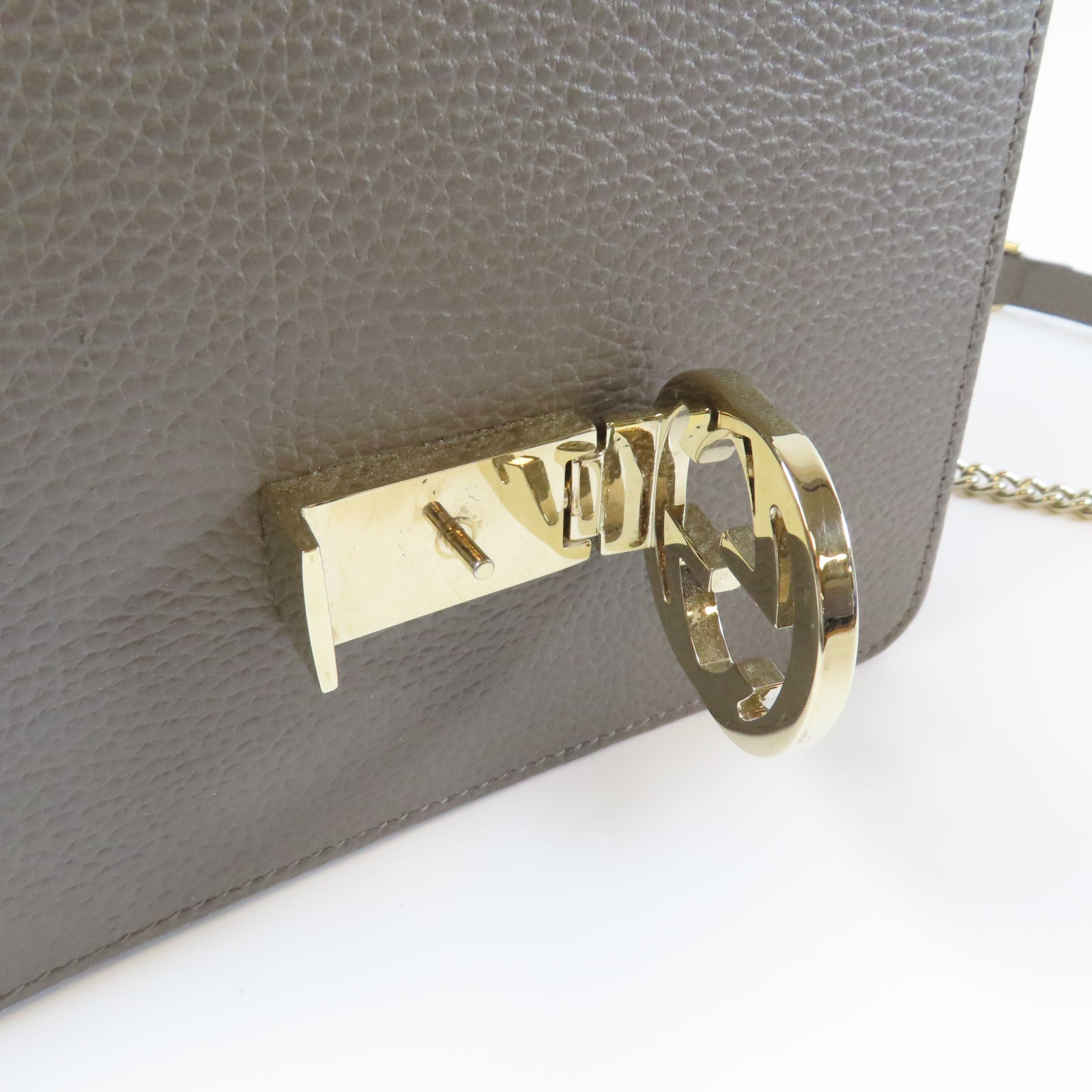 GUCCI 牛皮皮革Chain Shoulder金扣鏈帶肩背袋灰色
