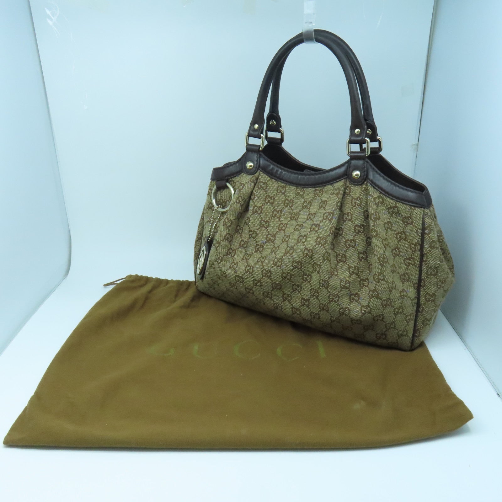 GUCCI canvas Shoulder Bag gold buckle shoulder bag brown