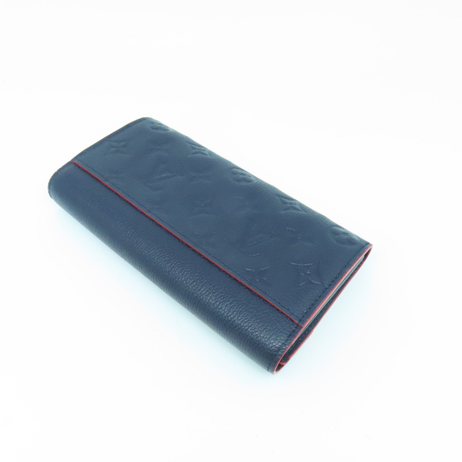 LOUIS VUITTON Monogram Empreinte Sarah gold buckle long wallet dark blue