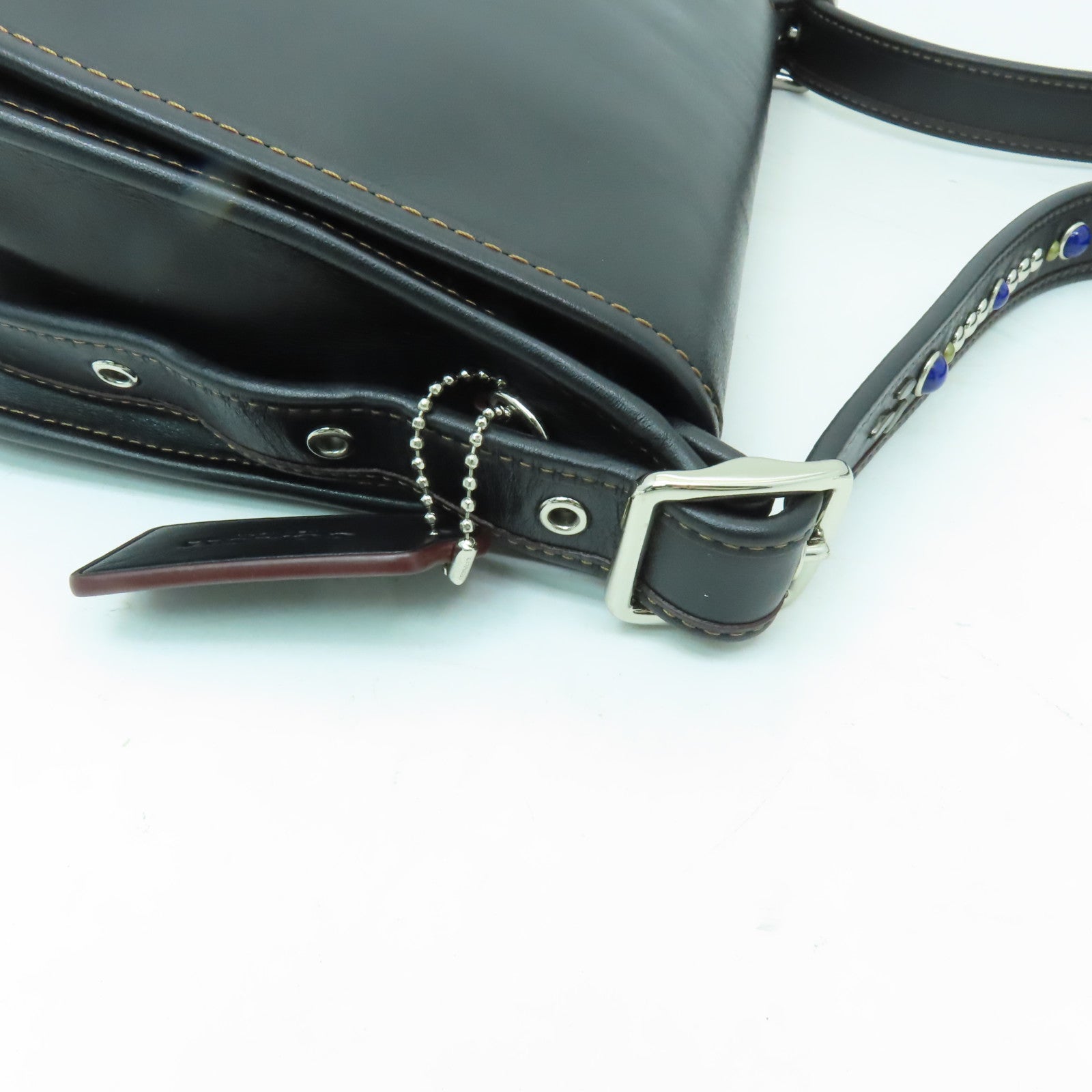 COACH 牛皮皮革Shoulder Bag銀扣肩背袋黑色