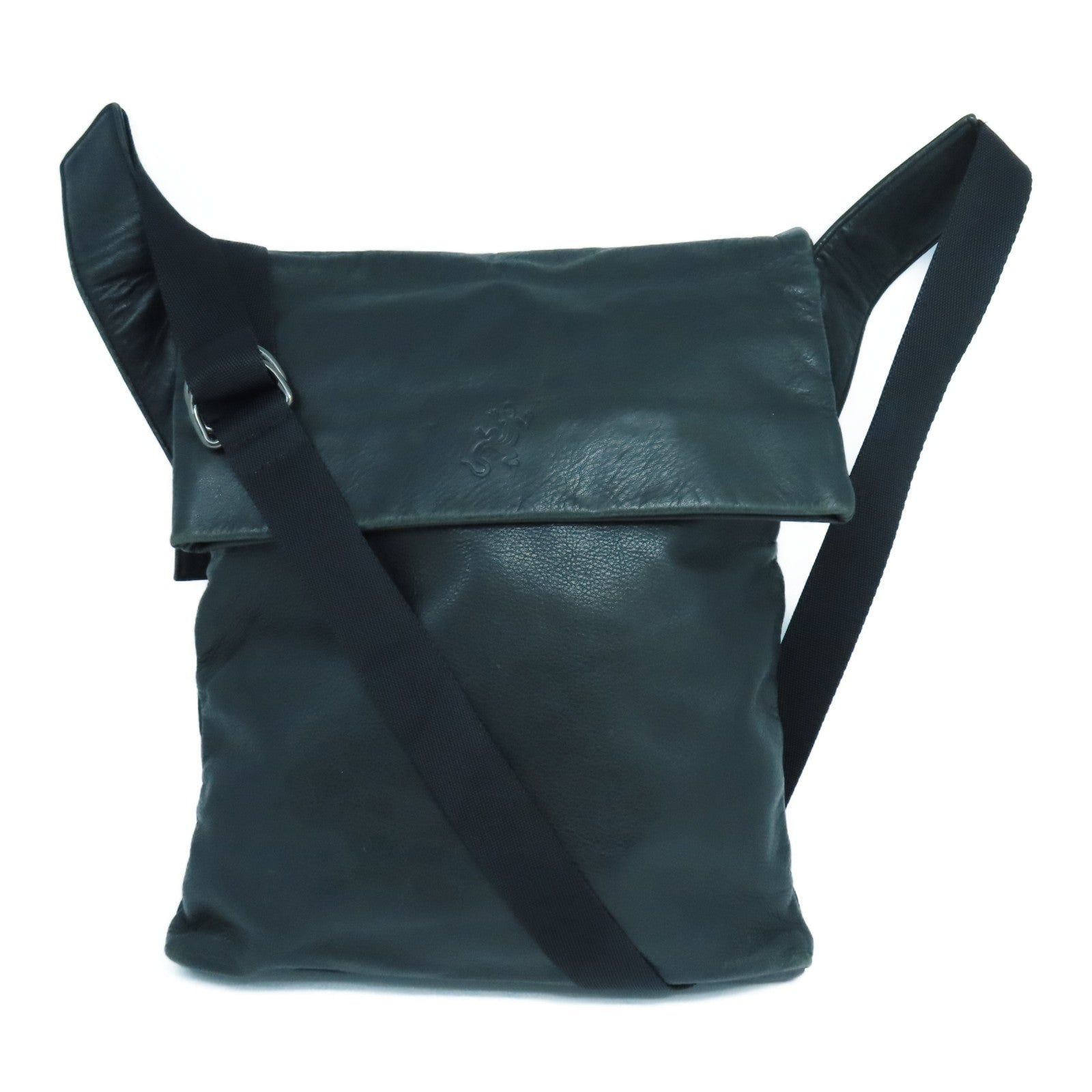 agnes b. 皮革Shoulder Bag銀扣肩背袋黑色
