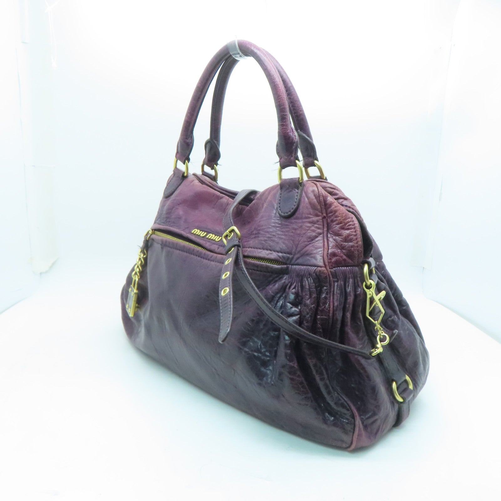 Miu Miu 牛皮皮革Shoulder Bag金扣手挽肩背兩用袋紫色
