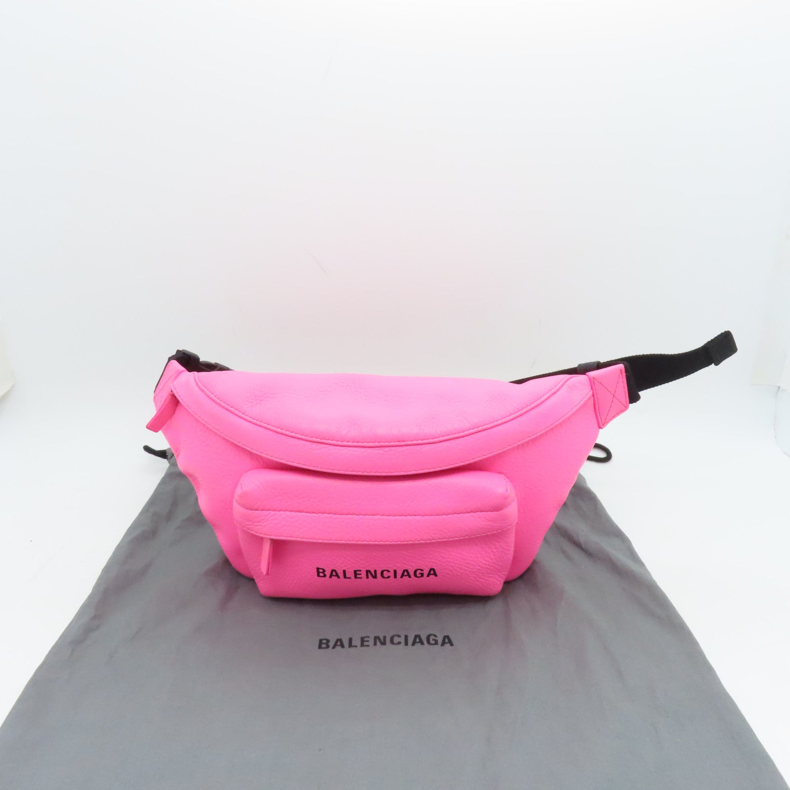 BALENCIAGA Leather Waist Bag Silver Buckle Pink