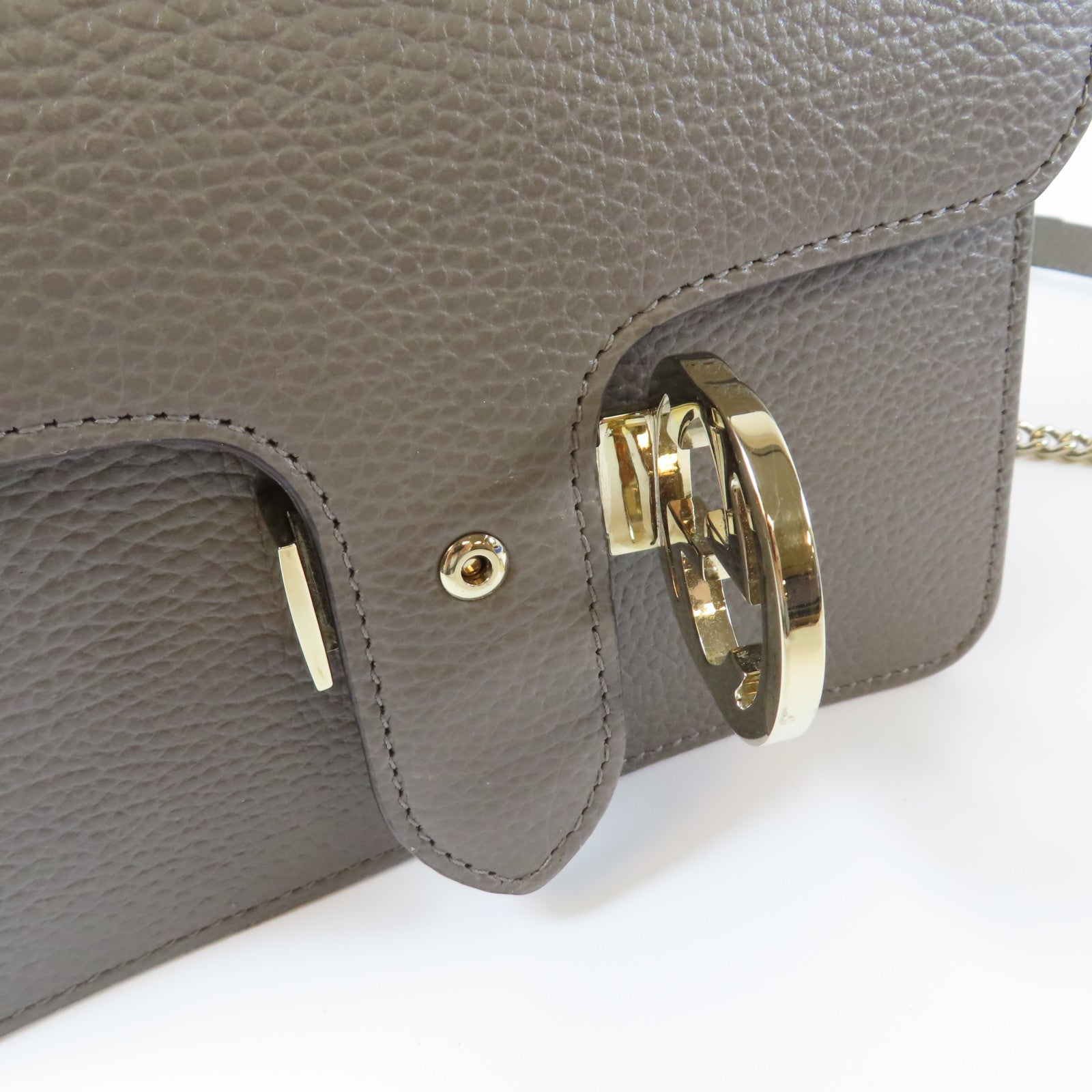GUCCI 牛皮皮革Chain Shoulder金扣鏈帶肩背袋灰色