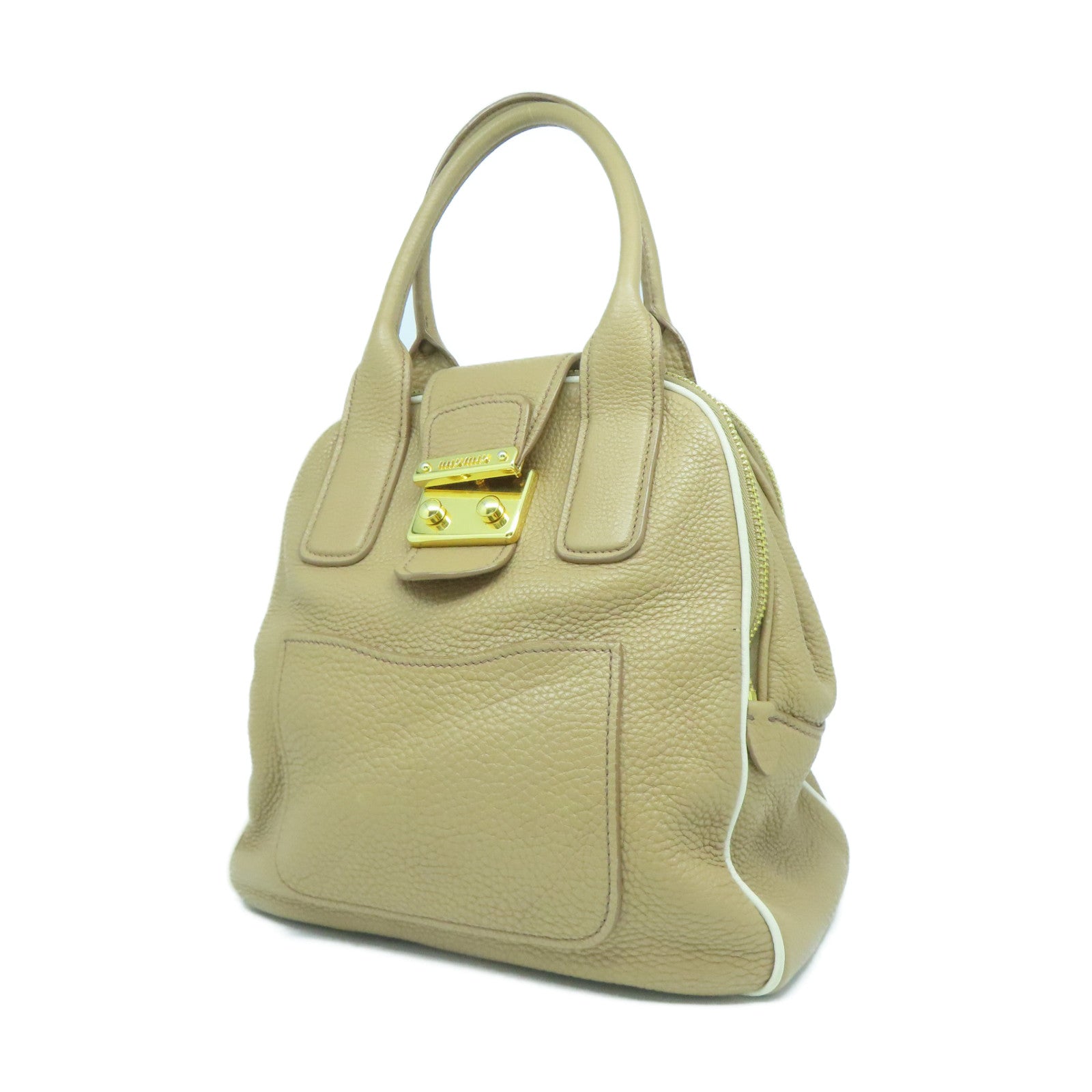 Miu Miu 牛皮皮革2 Way Shoulder金扣手挽肩背兩用袋啡色