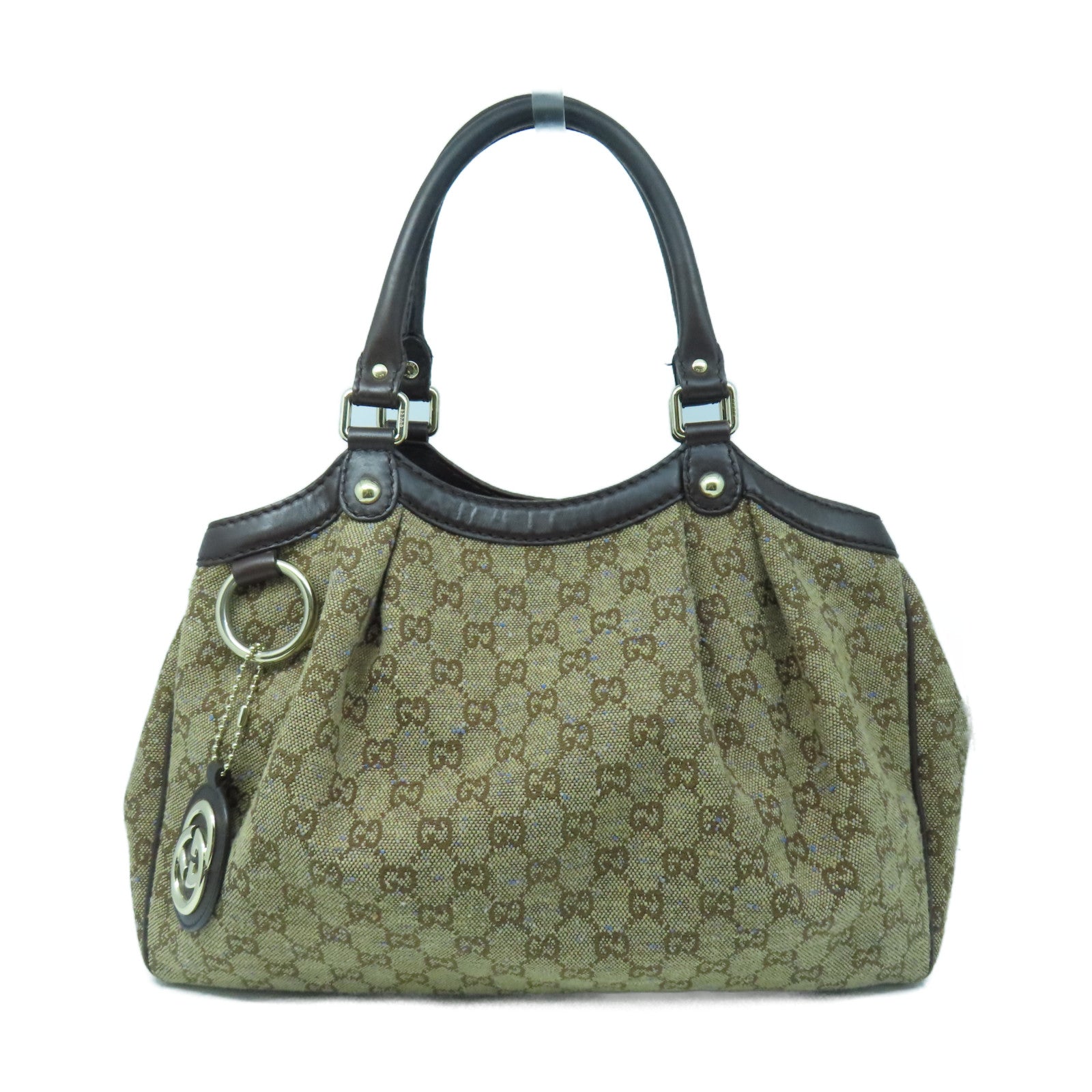 GUCCI canvas Shoulder Bag gold buckle shoulder bag brown